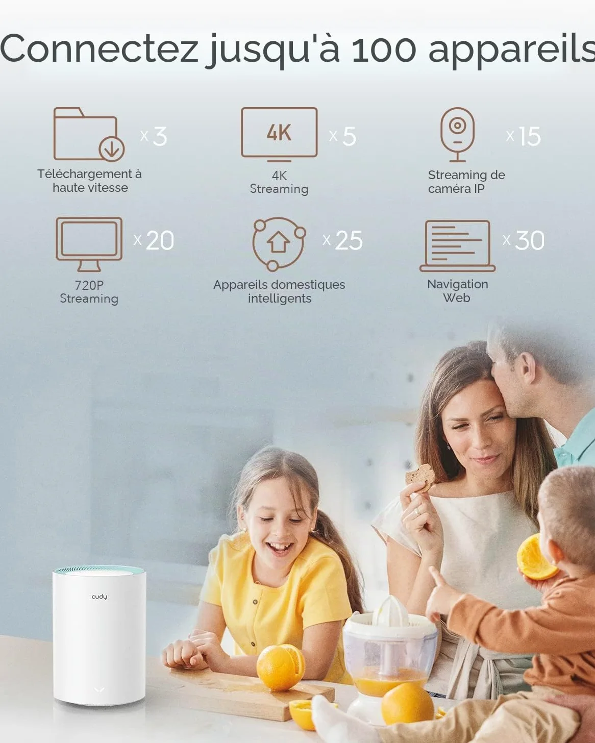 Cudy AC1200 Système WiFi Gigabit Whole Mesh - Double Bande - Extension WiFi - Ports Gigabit - Antennes à Gain élevé - VPN - Cloudflare - Connectez jusqu'à 100 appareils - M1300(Lot de 2) | Wi-Fi 5 bi-bande à 867 + 300 Mbps, 2 ports GbE, réseau maillé tran