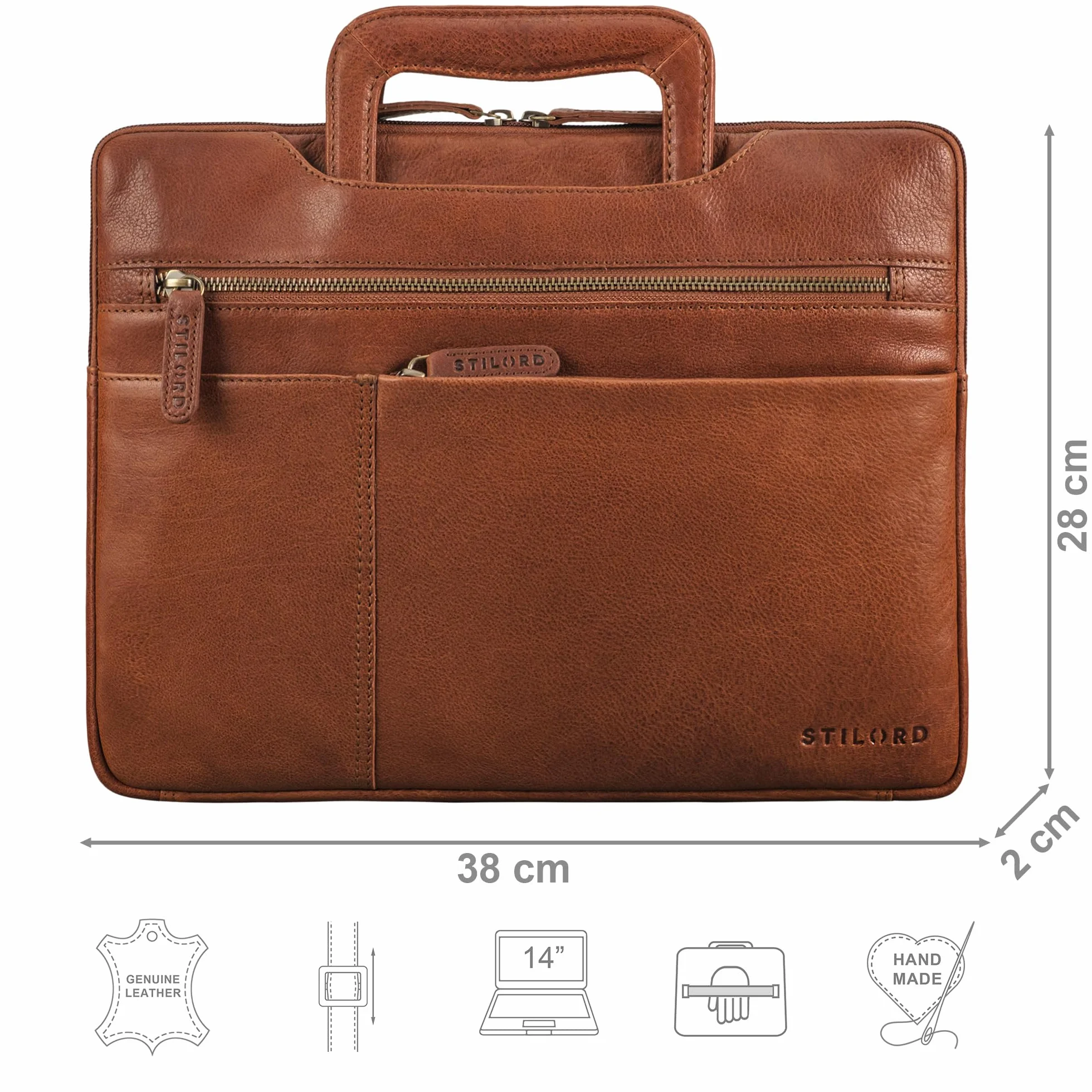 STILORD "Cole Vintage Sacoche Ordinateur 14 pouces Homme Cuir Étroit Housse Ordinateur Cuir Véritable Serviette pour Travail Business Voyage Couleur:maraska - marron
