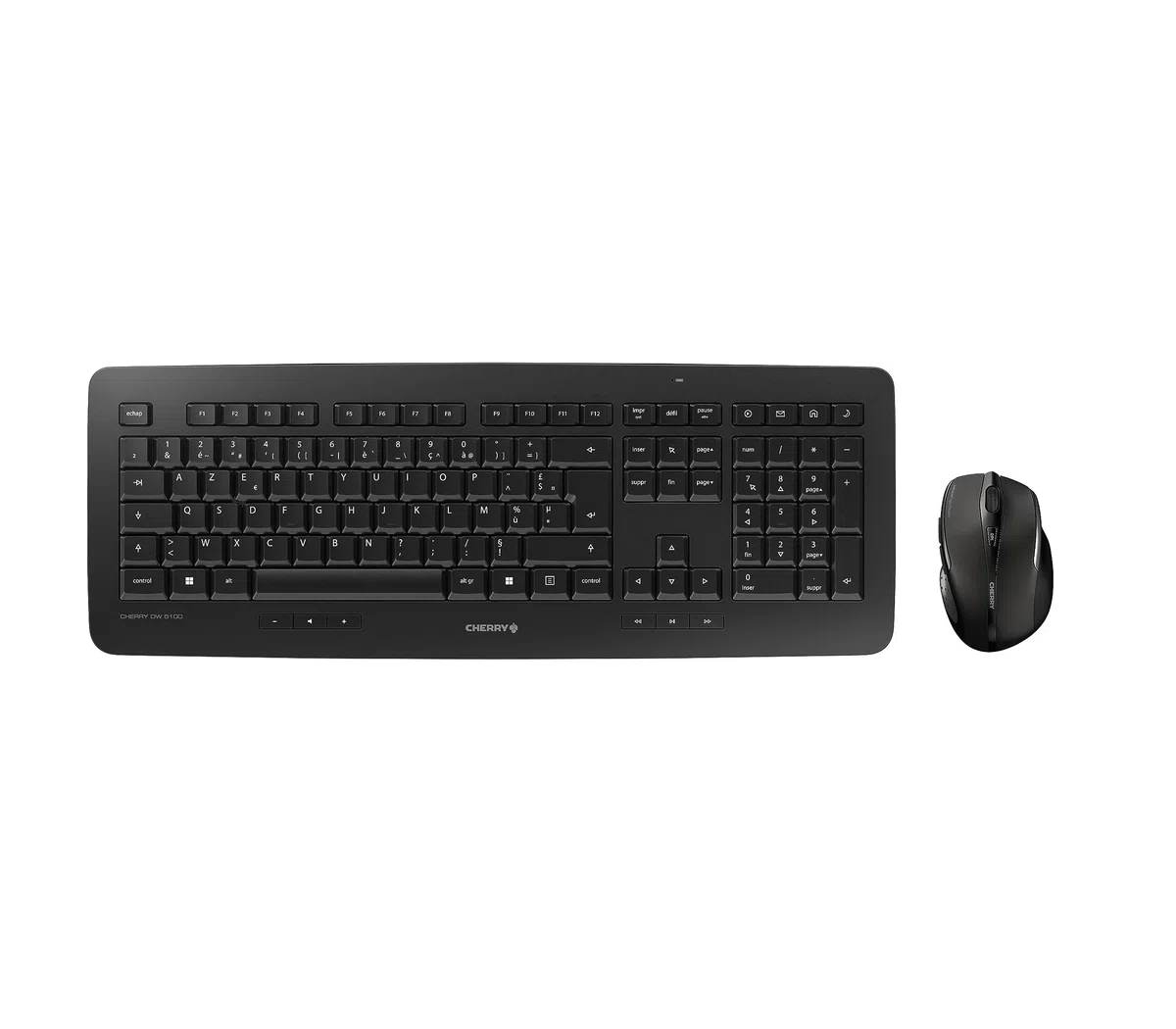 CHERRY DW 5100, Ensemble Clavier et Souris Sans Fil, Disposition Française (AZERTY), Radio 2,4 GHz, Plug & Play, Souris Ergonomique pour Droitiers, Piles, Noir