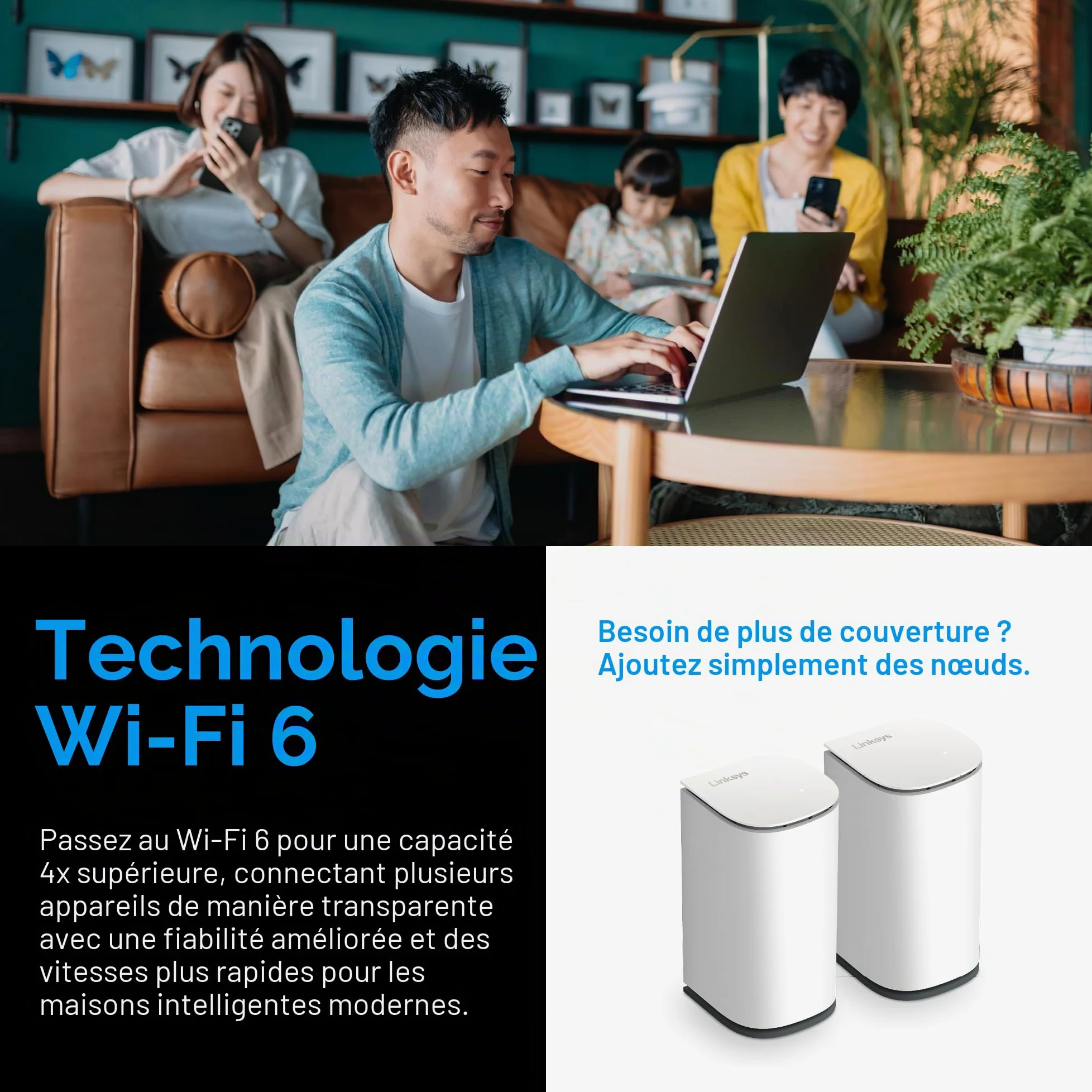 Linksys Velop Micro Mesh WiFi 6 nœuds supplémentaires Amplificateur et répéteur WLAN Double Bande, jusqu'à 139 m² - Plus de Vitesse pour + 150 appareils - Étend Le réseau Linksys, Lot de 1