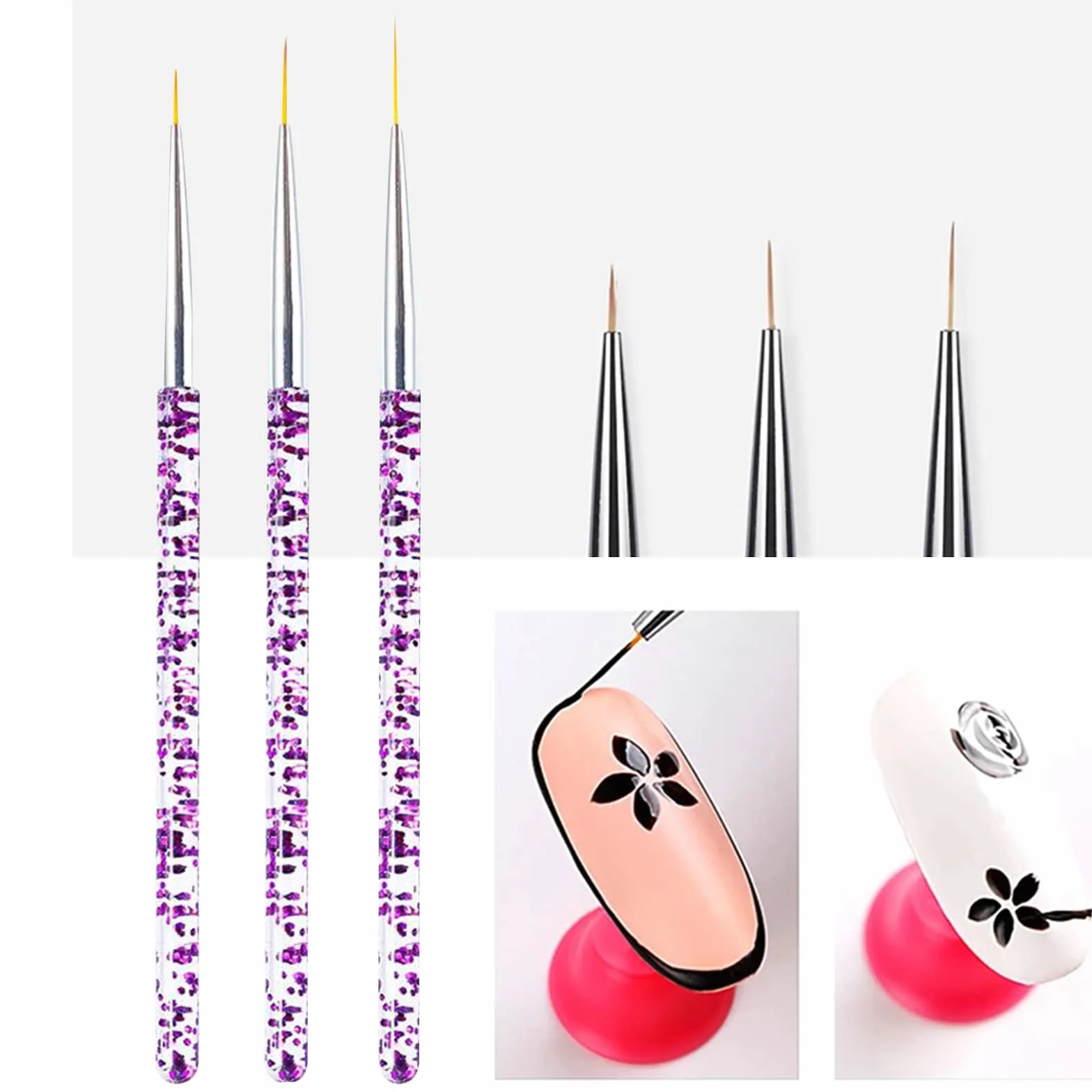 Lot de Pinceau Nail Art 15 pièces, Pinceaux à Ongles, Stylo Dessin, Noir + Violet