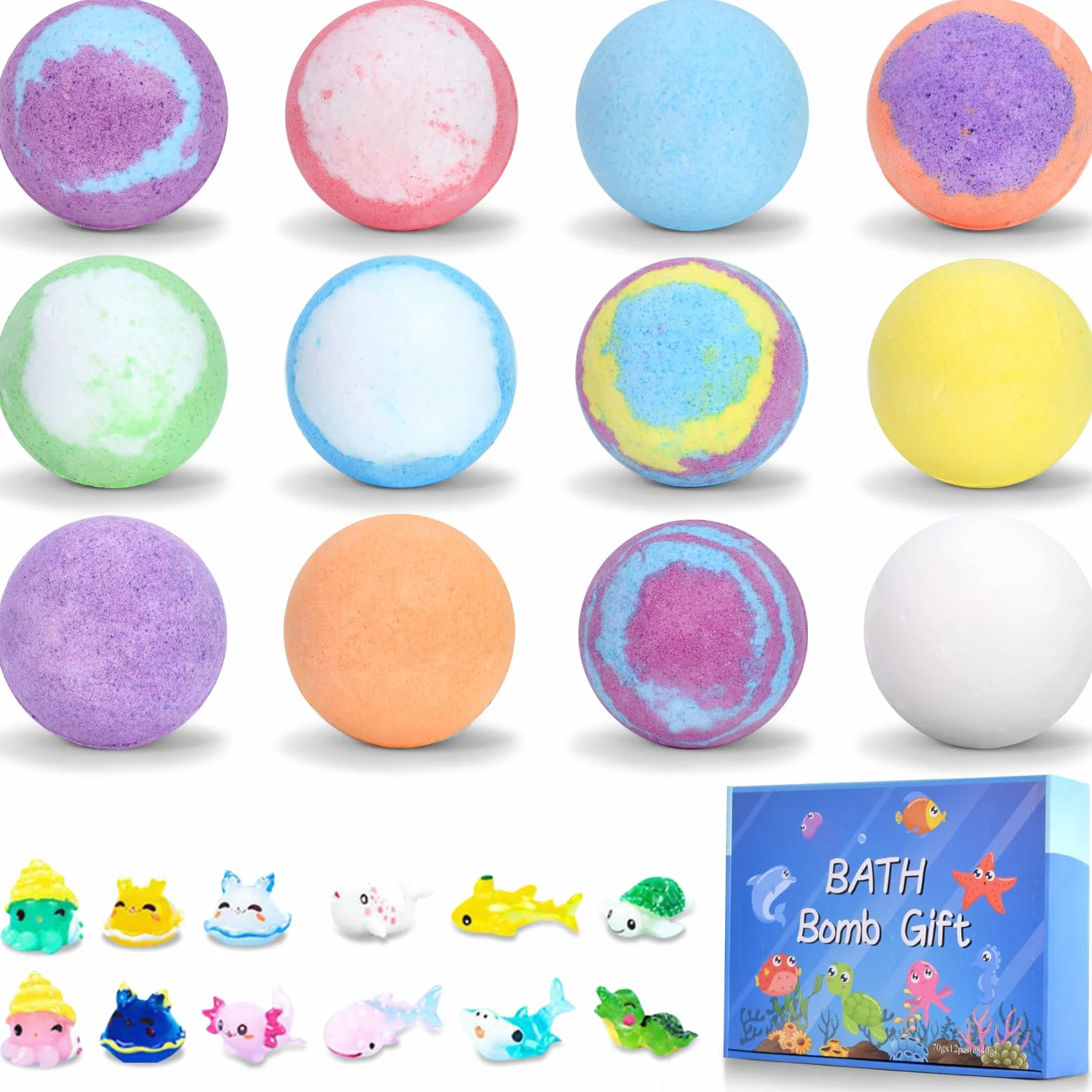 CIMOYBAI Badekugel 12 pièces bombe de bain enfant avec jouets surprises Noël anniversaire
