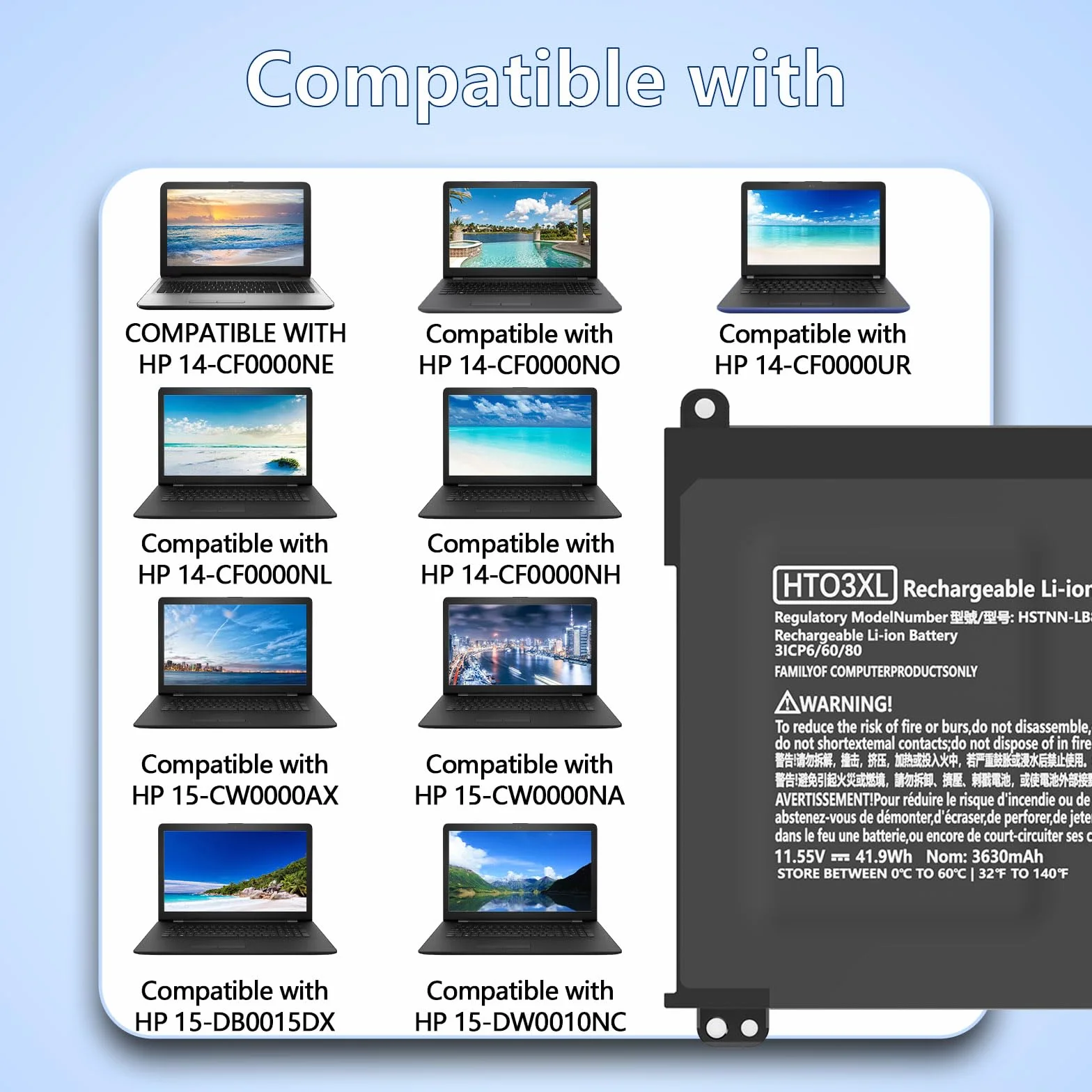 Batterie HP Pavilion 14-CE 15-CS 17-by HT03XL TF03XL 11.55V 3630mAh