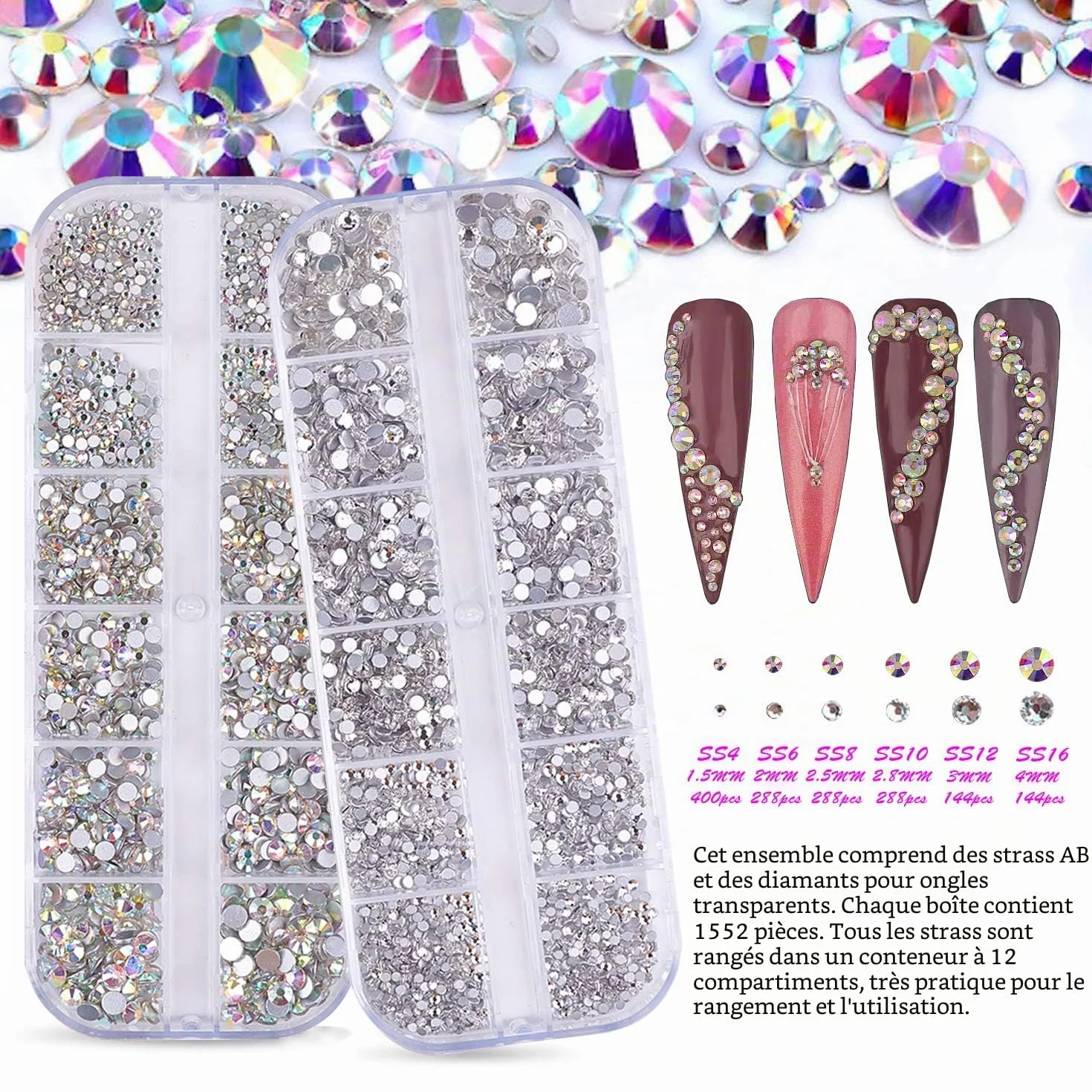 FITDON Strass Nail Art Cristal AB Gemmes Plat Diamant Ongles Décoration Accessoires DIY