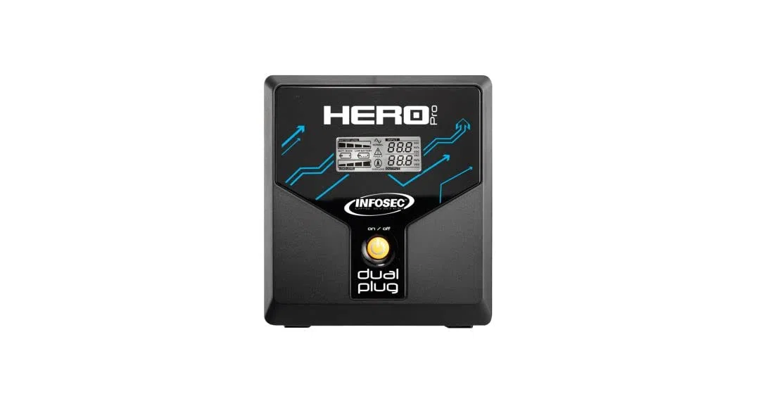 Onduleur Hero Pro Dual Plug 1200 - Infosec - UPS Poêle, PC, écran, TV, 2 Prise FR/Schuko 2 Prises IEC, ASI 1200VA/700W