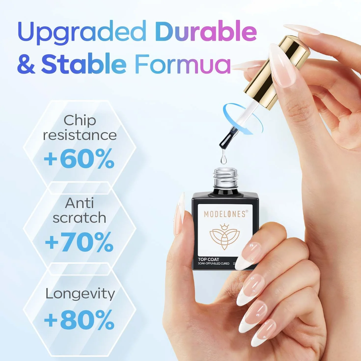 Modelones Top Coat Semi Permanent 15ML No Wipe UV LED Ultra Brillant Longue Durée