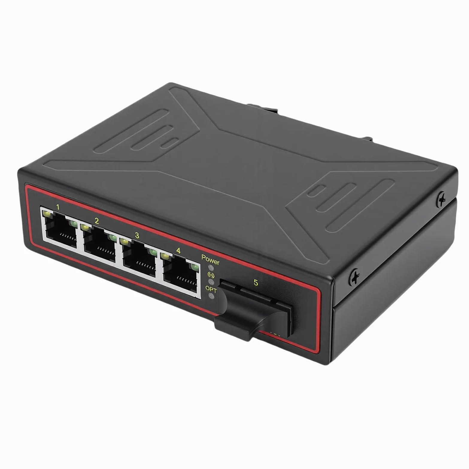 SIXRUN Commutateur Ethernet Industriel sur Rail DIN, Convertisseur de Média Gigabit en Métal avec 1 Port SFP 4 RJ45, IEEE 802.3i 802.3u 802.3ab 802.3z, pour Configuration de Réseau Industriel