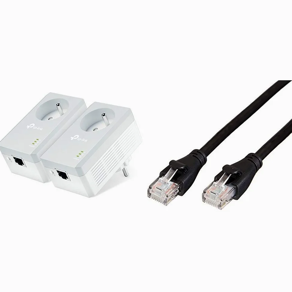 TP-Link TL-PA4015P KIT CPL 600 Mbps avec Prise Intégrée et Ports Ethernet, Kit de 2 & Amazon Basics Câble réseau Ethernet RJ45 catégorie 6 - 1,5 m