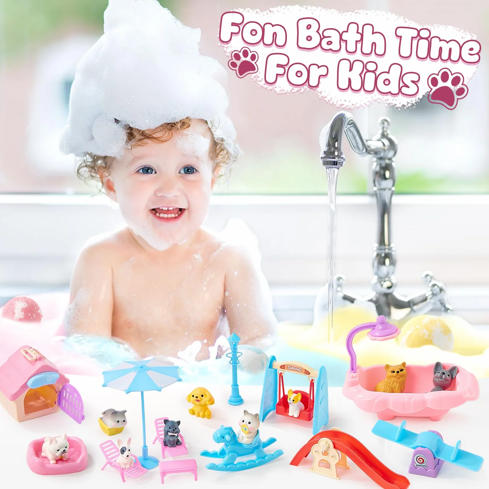 Bombe de Bain Enfant Surprise 12pcs Boule de Bain avec Jouets Chiens Chats Aromatherapie Cadeau Anniversaire Garçons Filles