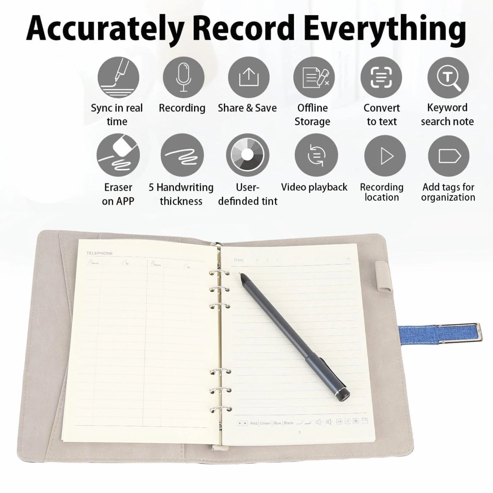 Smart Pen and Notebook Set Bluetooth 5.0 pour Tablettes Android (Bleu)