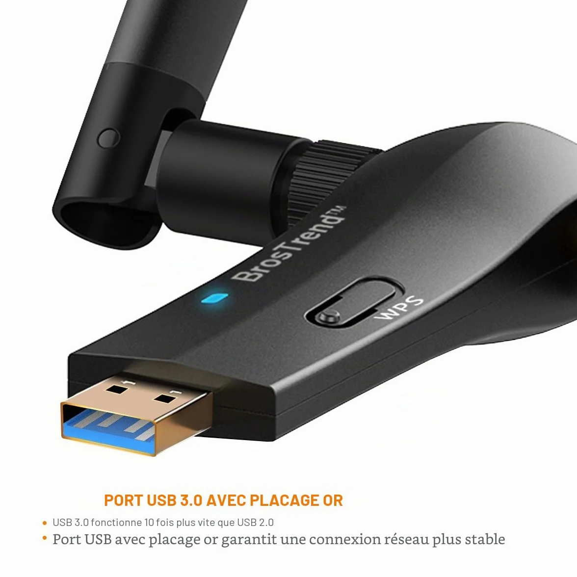 BrosTrend Clé WiFi AC1200 Adaptateur USB Dongle Réseau Longue Portée Bi-Bande 5GHz 867Mbps 2.4GHz 300Mbps 2 Antennes