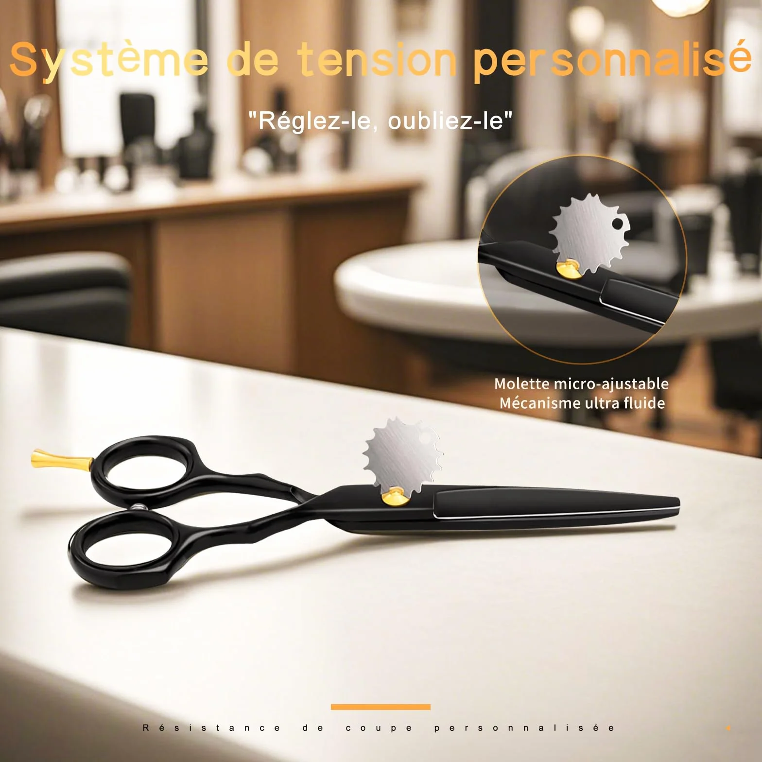 Kit de Ciseaux de Coiffure Professionnel 5,5 pouces Inox Rasoir Acier Coupe Frange Barbe