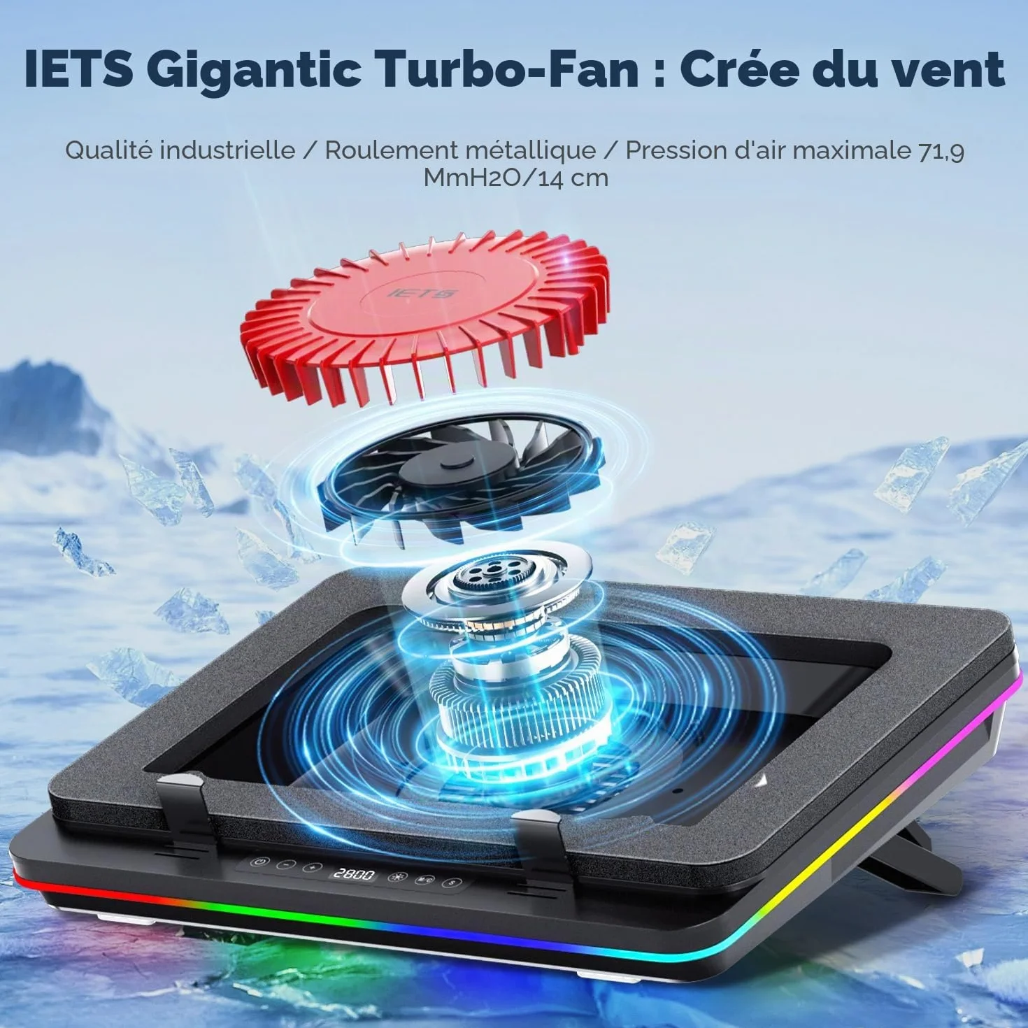 IETS GT600 Tapis de refroidissement RVB pour ordinateur portable avec ventilateur turbo 14 cm