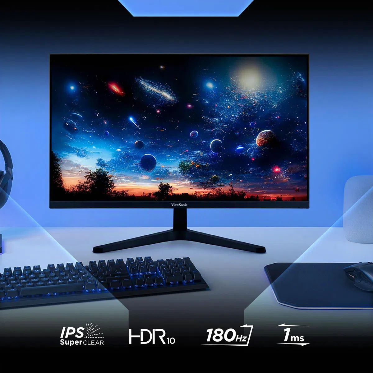 ViewSonic VX24G1-HD Écran PC Gamer 180 Hz, Moniteur Gaming 24 Pouces, Full HD 1920p x 1080p, 1ms MPRT, IPS Panneau, G-Sync Compatible, 111% sRGB, HDMI 2.0 x2, DisplayPort, Anti-Scintillement