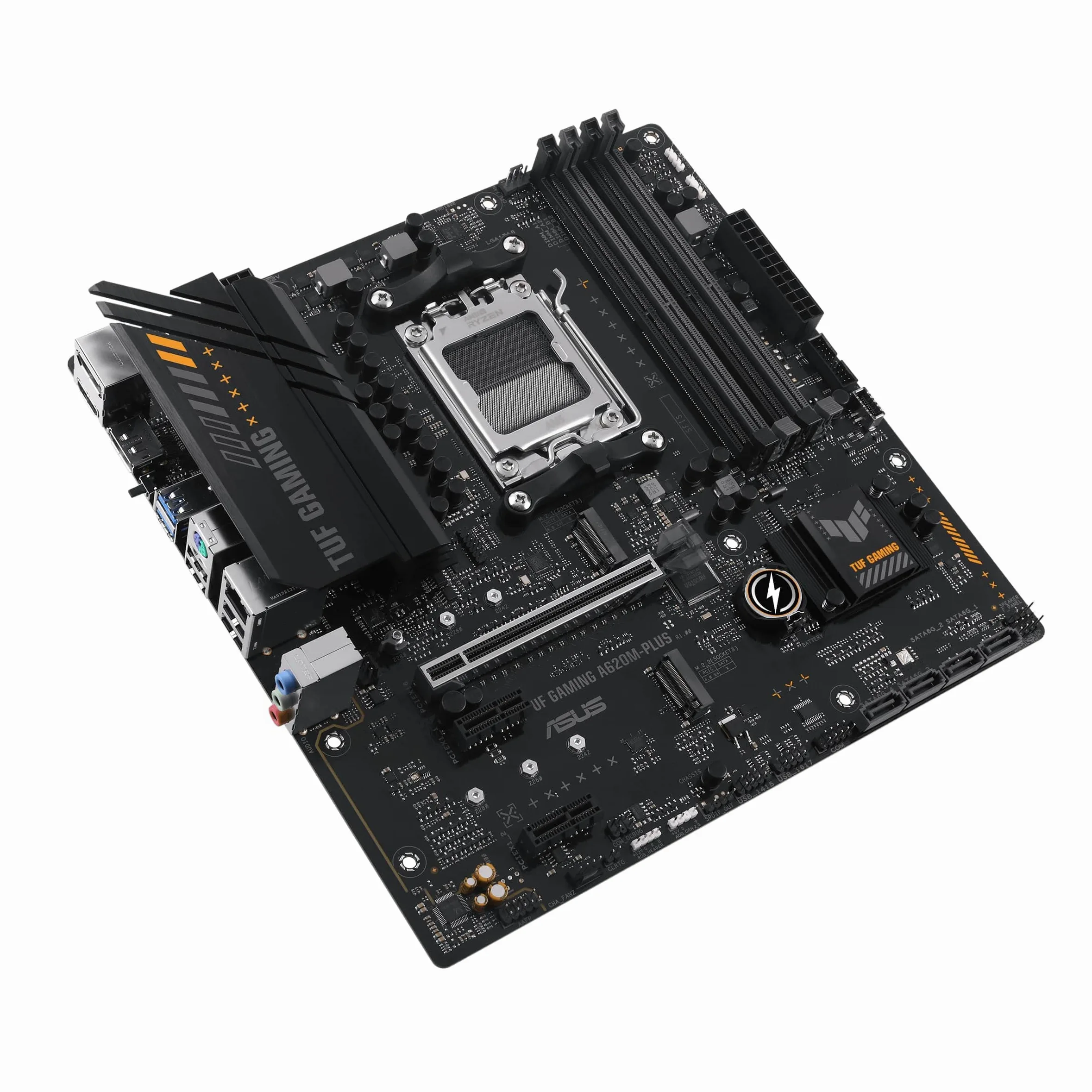 ASUS TUF GAMING A620M-PLUS – Carte mère AMD AM5 A620 microATX (DDR5, PCIe 4.0, 2 x M.2, Realtek 2.5Gb Ethernet, 2 x DisplayPort, HDMI, USB 3.2 Gen 1, SATA 6 Gbps, M.2 Q-Latch, Arua Sync RGB)