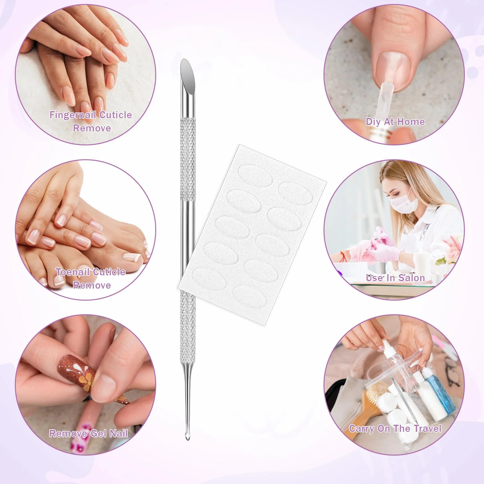 TIESOME Repousse-cuticules double tête acier inoxydable 100 papiers abrasifs Kit manucure
