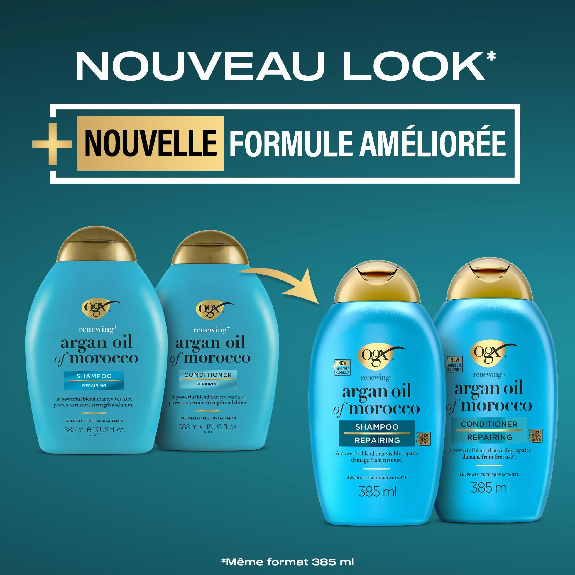 OGX Shampooing Réparateur Huile d'Argan du Maroc 385 ml – Soin capillaire pour cheveux secs et abîmés sans sulfate