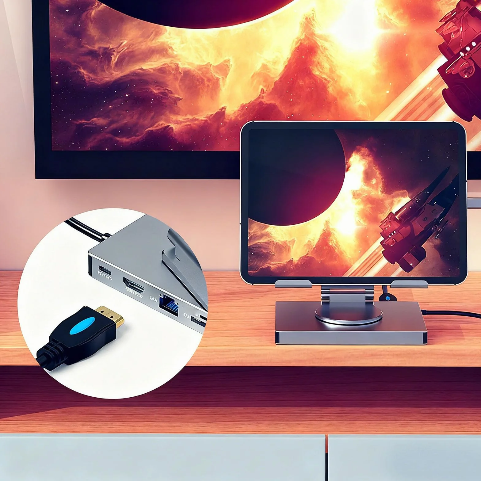 Greensen 7 en 1 Hub USB C, Support de Charge Pivotant à 360 Degrés Station d'accueil pour Ordinateur Portable avec Charge PD 100W 4K 30Hz USB 3.0, pour Pro Air XPS