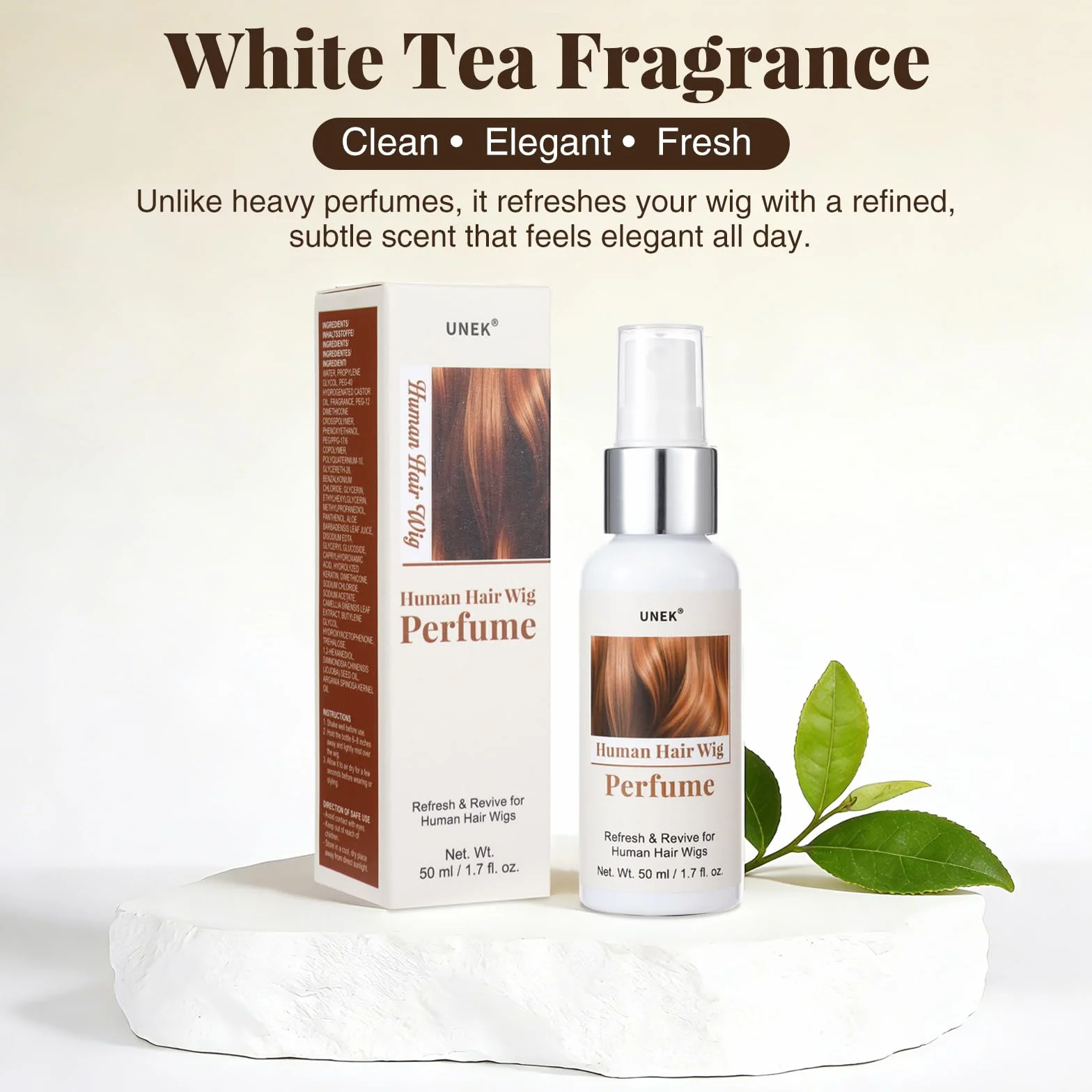 UNEK Parfum pour perruques au thé blanc – spray sans alcool, neutralise les odeurs, 50 ml