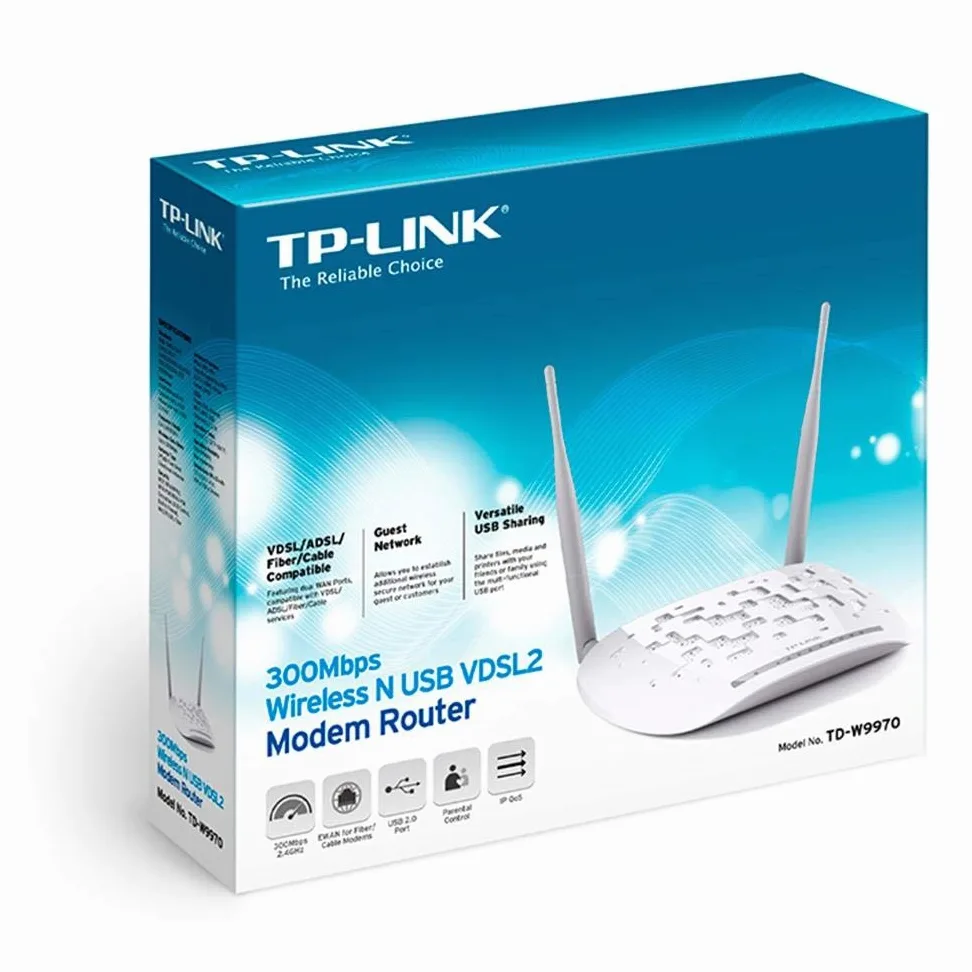 TP-Link 300 Mbps Wireless N USB VDSL/ADSL Modem Router, Single-Band, Broadband Speed Up To 100 Mbps, Versatile Connectivity, 4xFast Ports, USB 2.0, TP-Link Tether App, Easy setup(TD-W9970)
