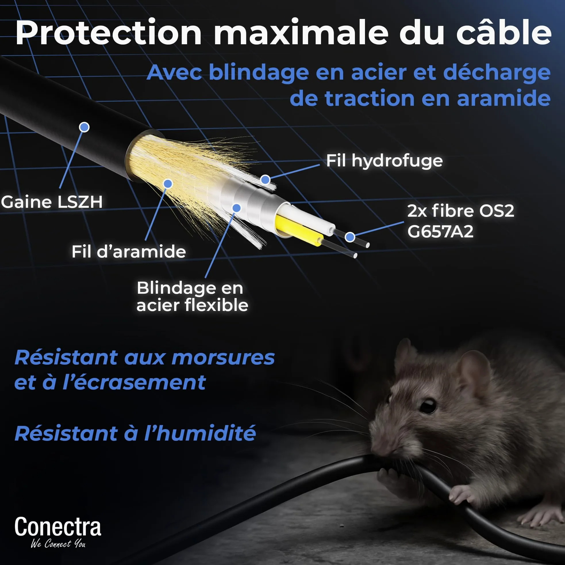 300m Câble Fibre Optique Blindé OS2 Duplex Breakout LC/UPC, Jarretière Optique Monomode G657A2 9/125, LSZH Intérieur/Extérieur, Rallonge Fibre Armée Cordon Patch Câblage Réseau ⌀3mm Noire