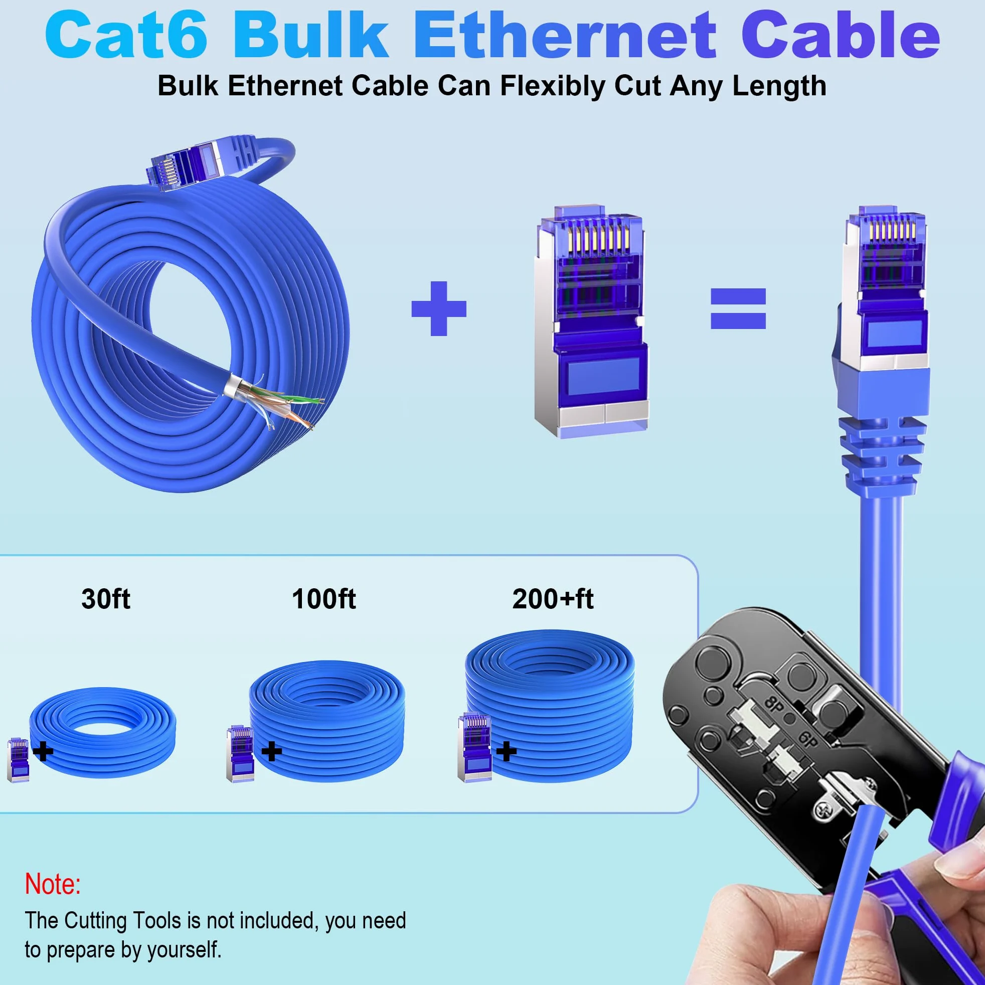 Câble Ethernet Cat 6 d'extérieur de 100 m (20RJ45), câble Ethernet blindé 23 AWG Cat 6 en vrac, FTP, imperméable, enfouissement direct, dans la terre, résistant aux UV, réseau, LAN, Internet, câble