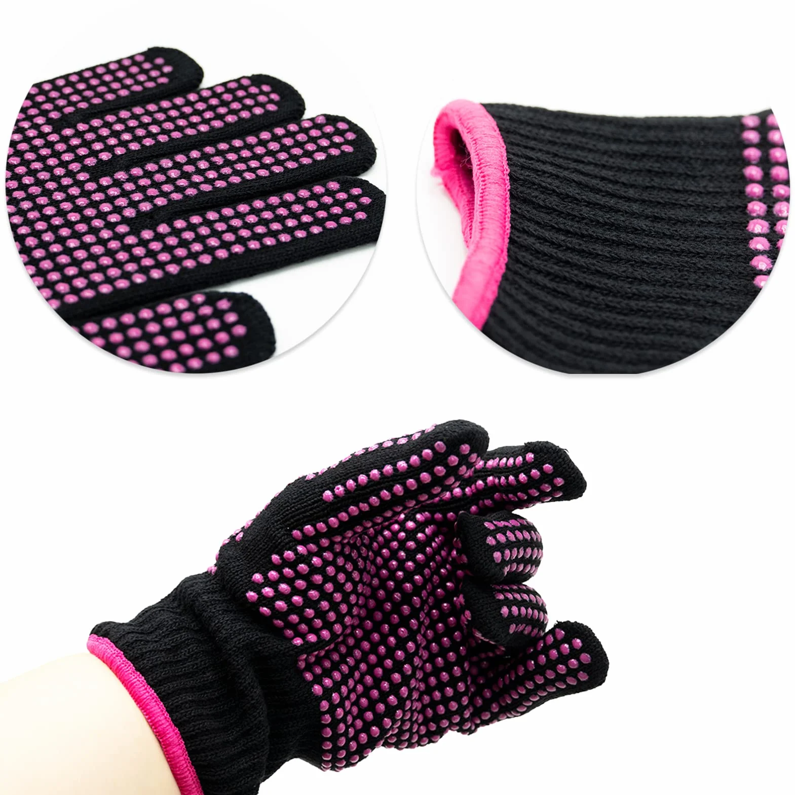 Gants de coiffure résistants à la chaleur avec picots en silicone pour fer à friser et fer plat