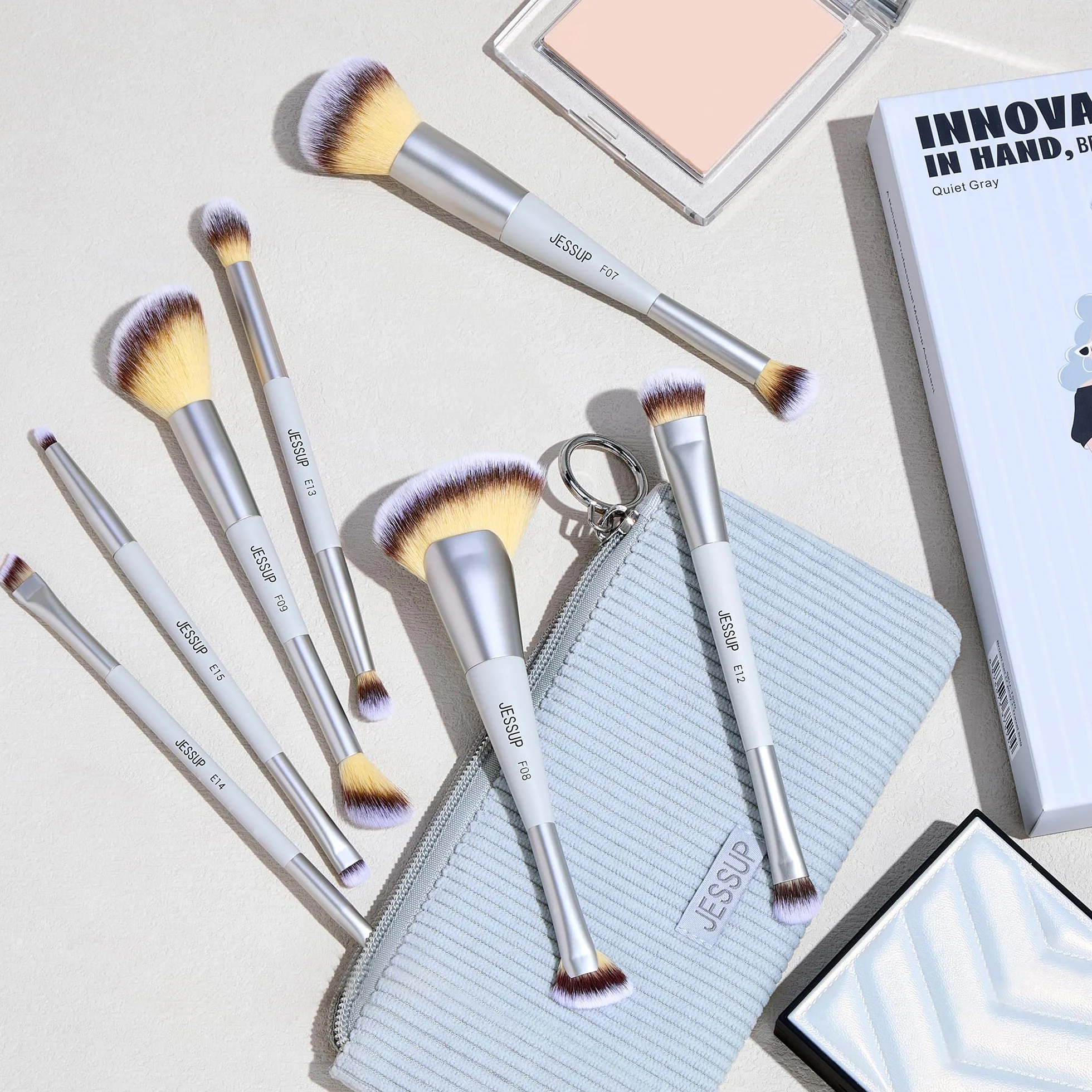 Jessup Set de 7 Pinceaux Maquillage Double Embout Fond de Teint Contour Rougir Illuminateur Sourcils Fard à Paupières T520