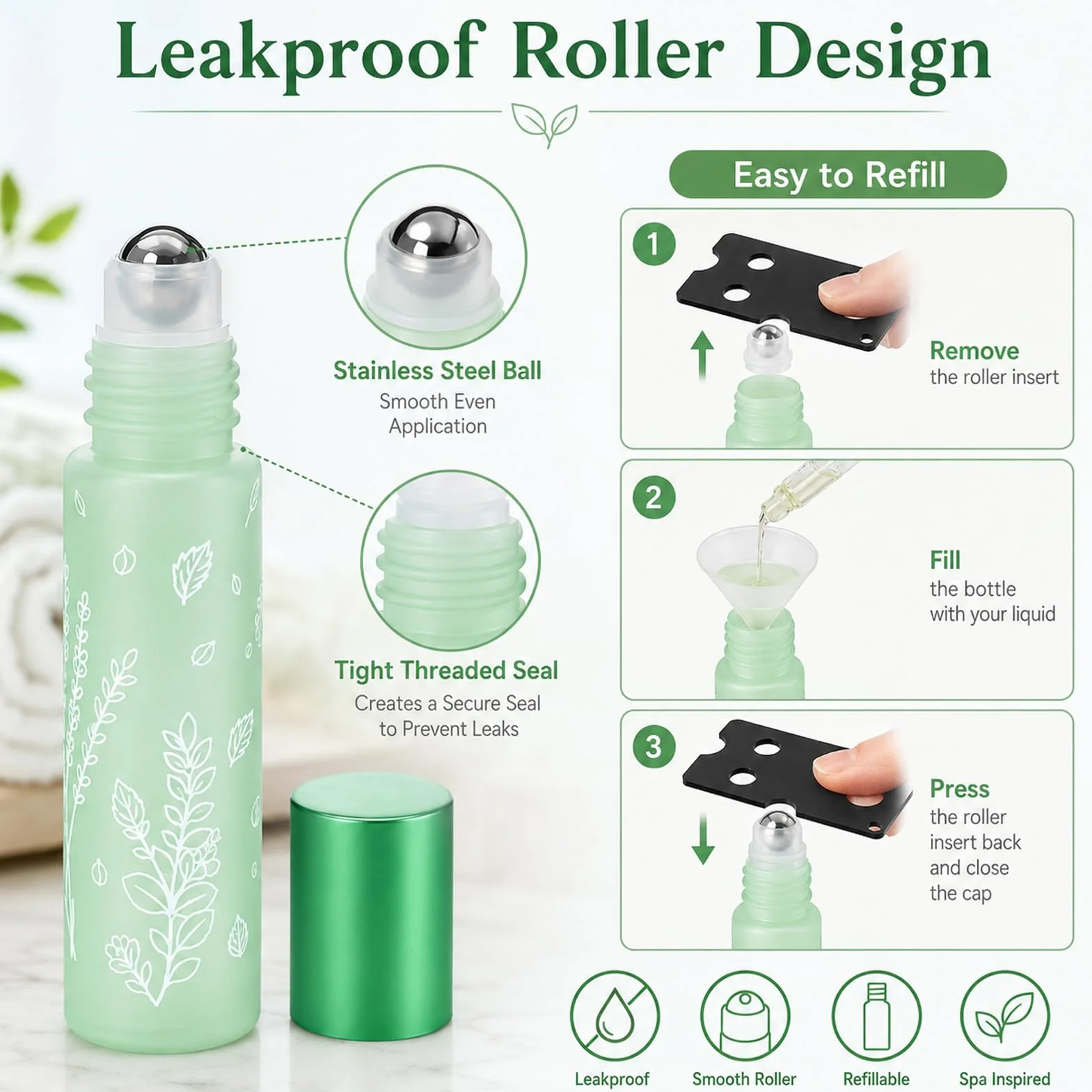 Flacon Roll On Vide 10ml Verre 6 Pièces avec Ouvre-Bouteille pour Huiles Essentielles Parfums