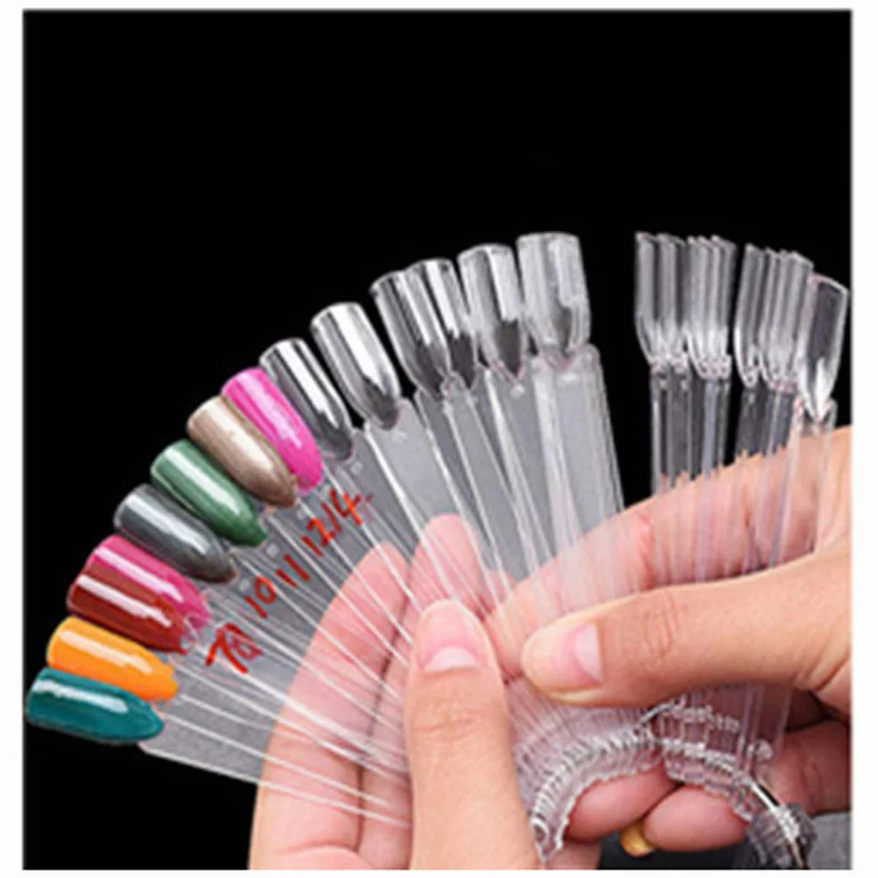 Pinklou Bâtons d'affichage de couleur d'ongle Vernis à ongles Forme d'éventail Carte d'affichage Acrylique Roue d'affichage pour Salon de beauté Nail Studio (Transparent)