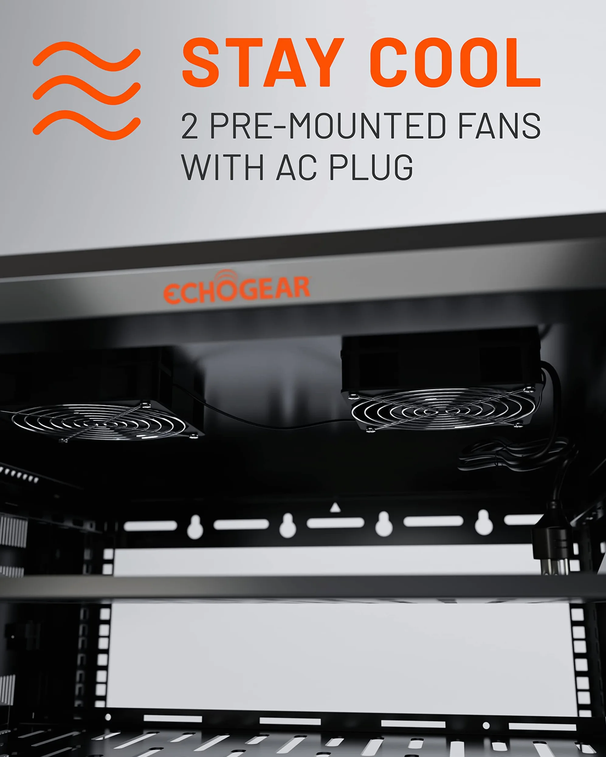 ECHOGEAR Rack réseau 6U – Kit de Montage Mural fermé Comprenant 2 étagères 1U, Ventilateur pré-monté, Porte verrouillable et matériel – Profondeur de 600 mm pour Tous Vos équipements AV