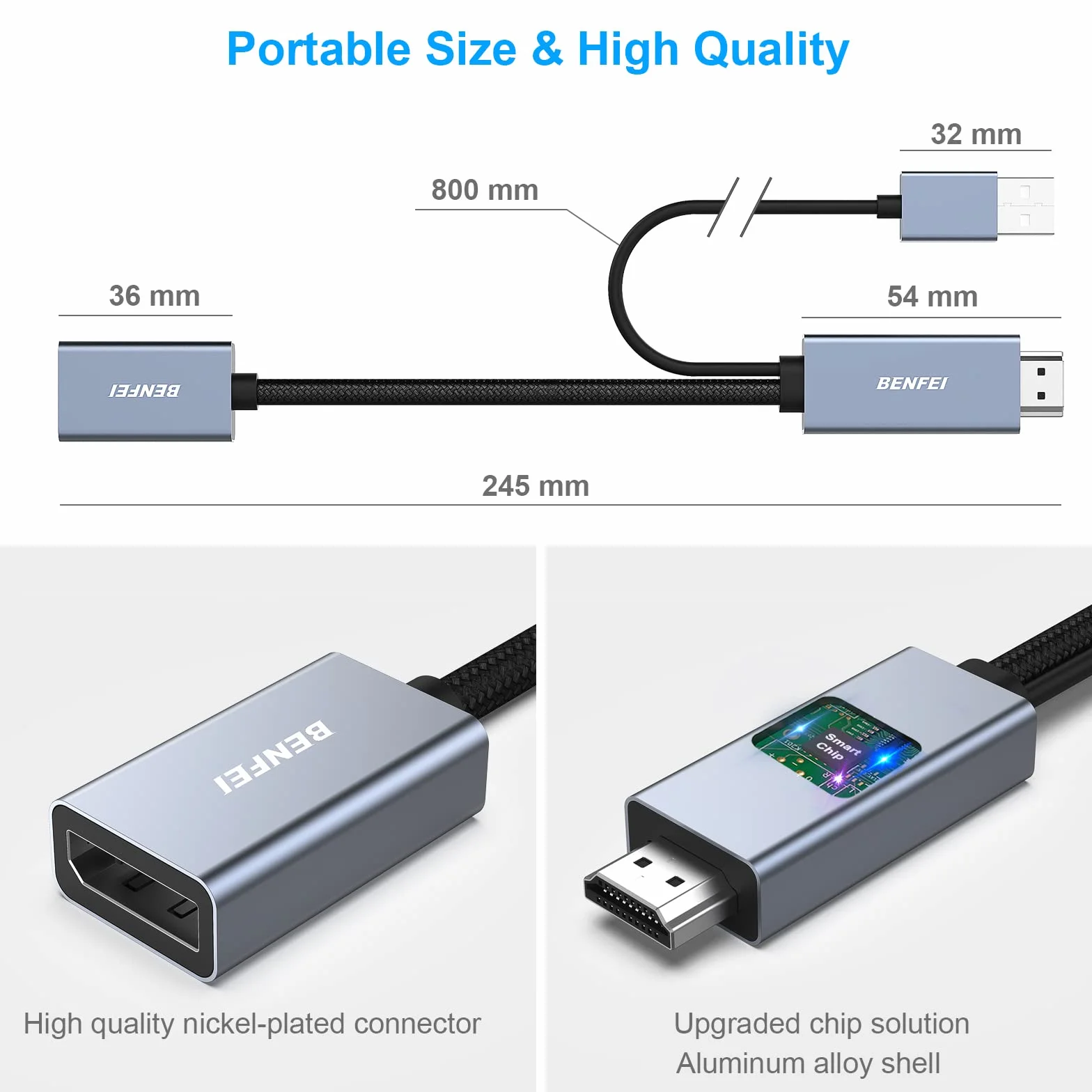 BENFEI Adaptateur HDMI vers DisplayPort 4K@60Hz 2K@144Hz 1080P@165Hz
