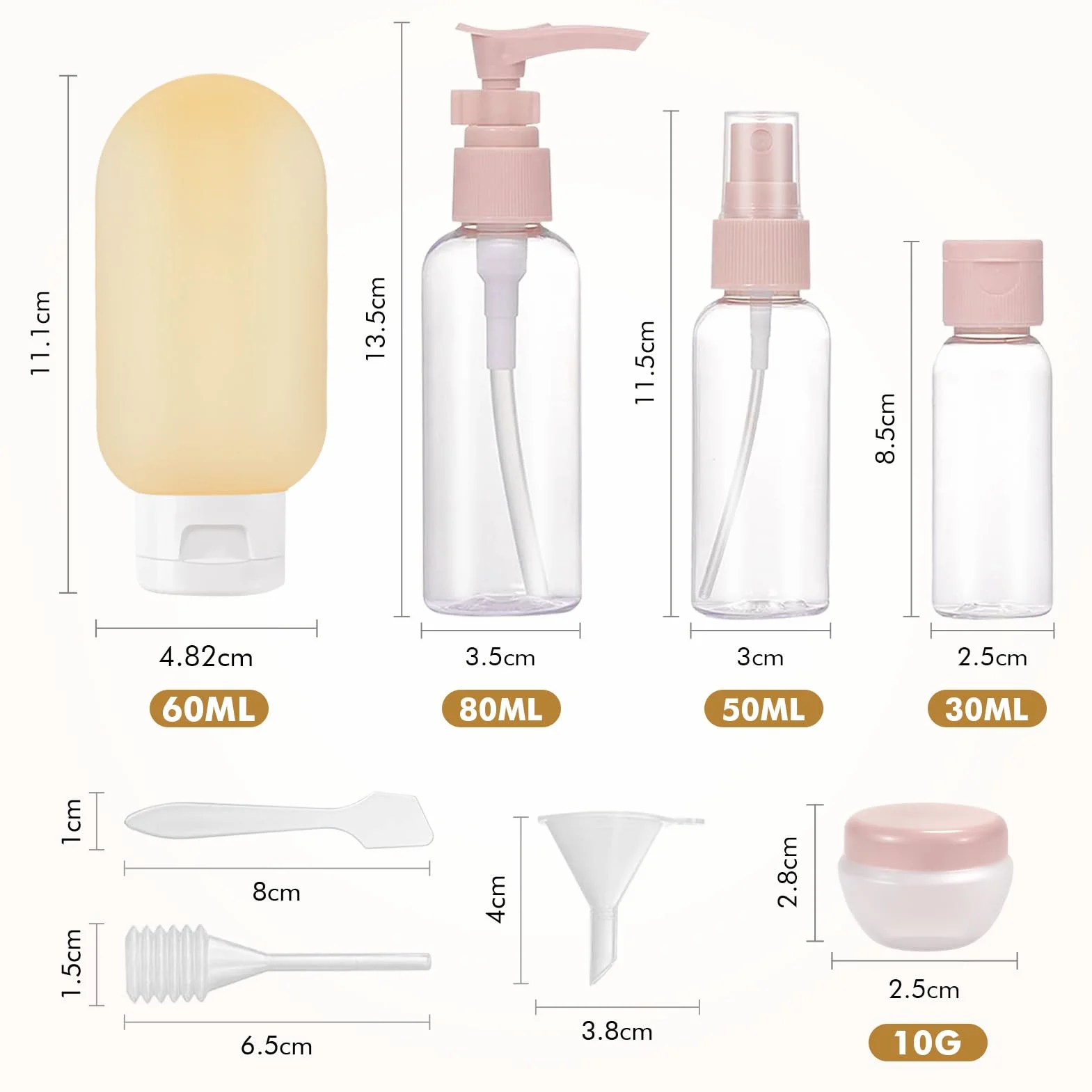 Bouteilles de voyage 11 pièces avec vaporisateurs flacons pompe pots crème cosmétiques liquides