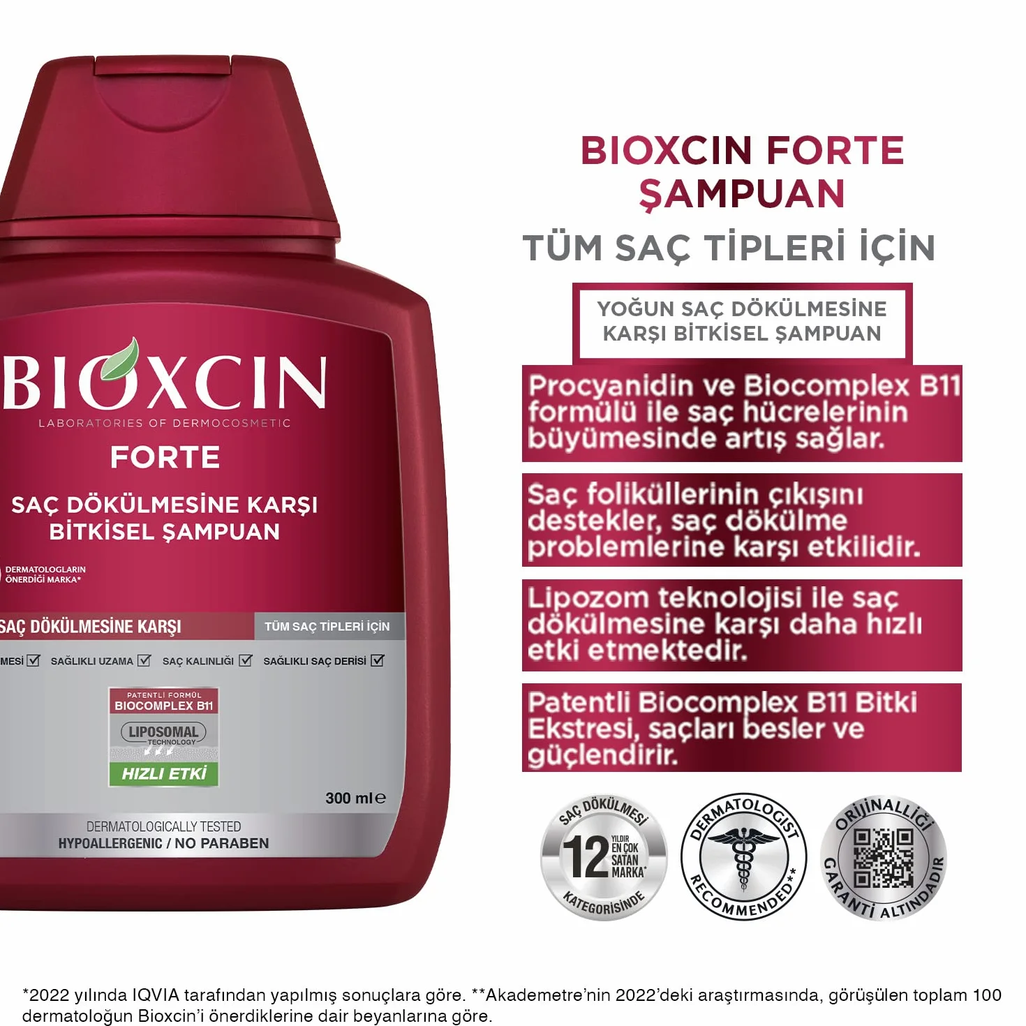 BIOXCIN FORTE Shampoo anti-chute cheveux avec Bio Complex B11 croissance cheveux forts et épais