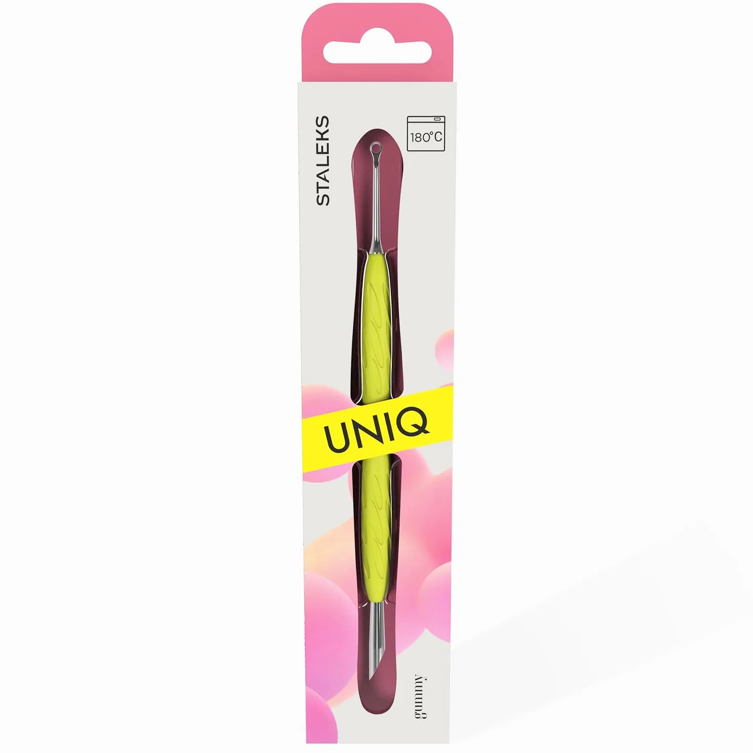 Staleks UNIQ PQ-11/2Y poussoir cuticules double professionnel manche silicone jaune acier inoxydable stérilisable
