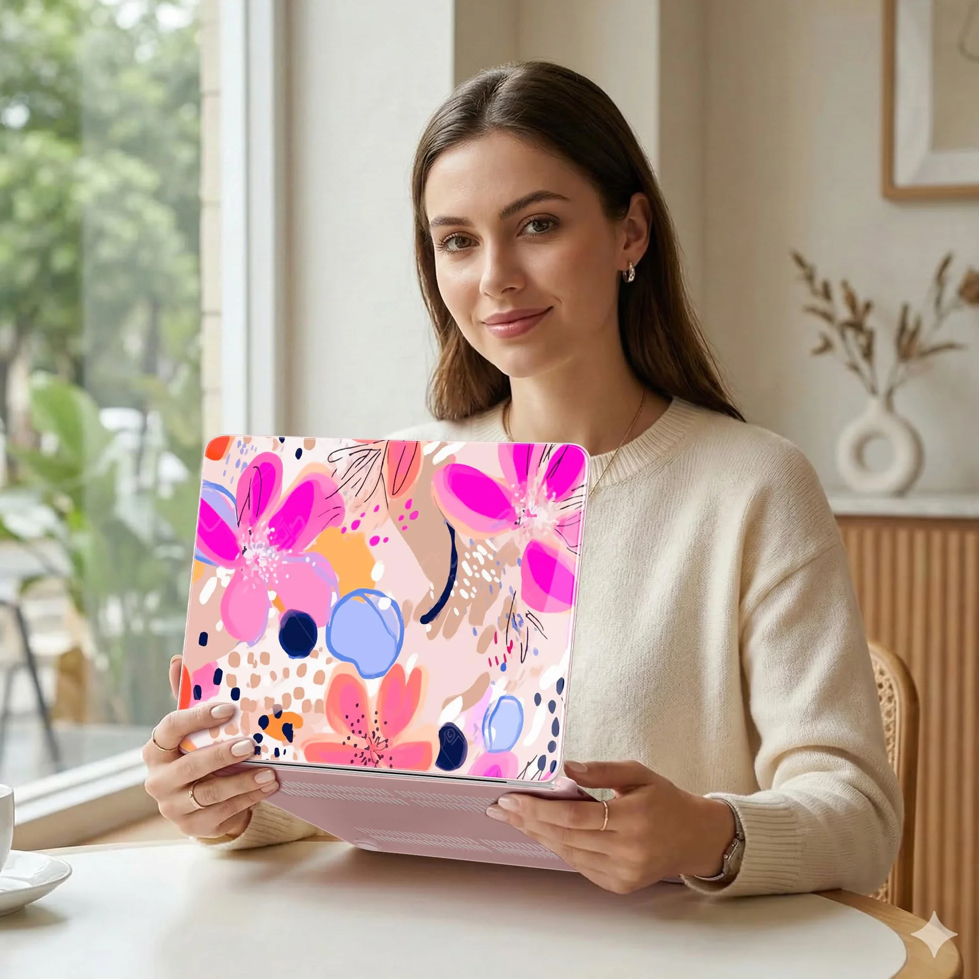 Coque rigide compatible MacBook Neo 13" 2026 A3404 A18 Pro Touch ID plastique motif floral avec protecteurs clavier écran bouchons poussière