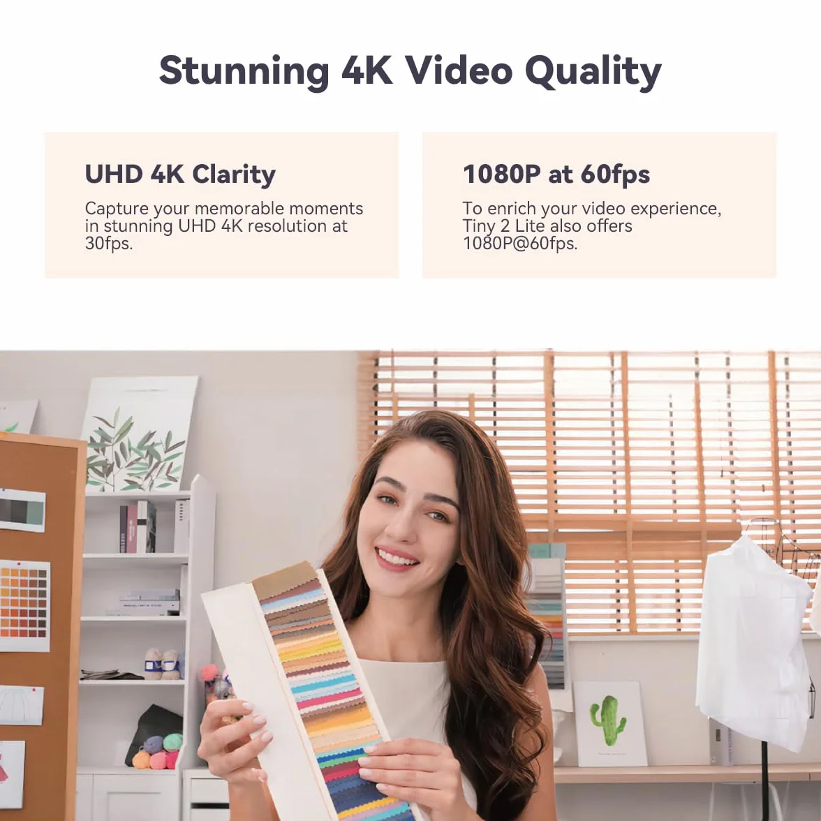 OBSBOT Tiny 2 Lite, PTZ 4K Webcam 1080P@60fps HDR, Capteur 1/2"