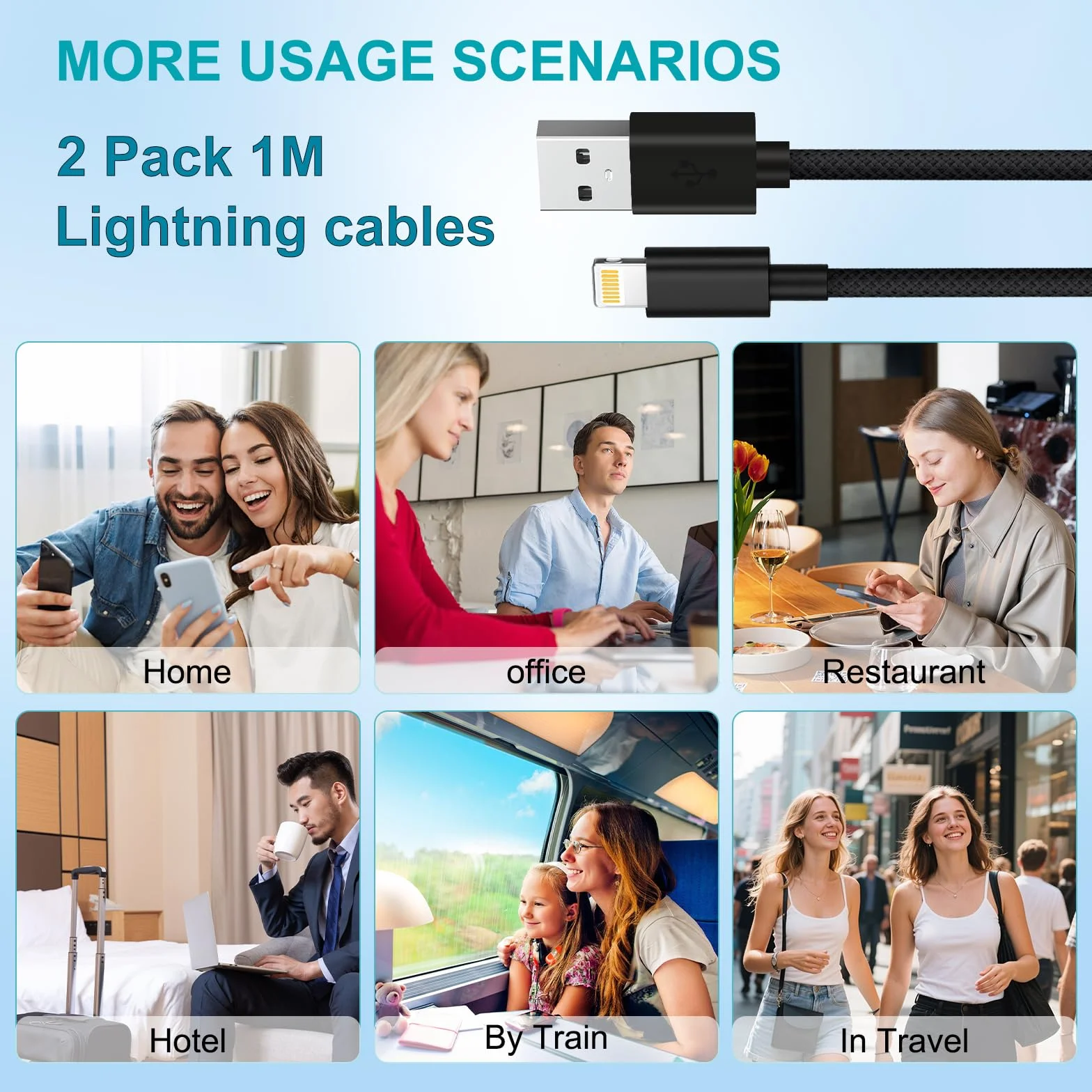 Câble iPhone MFi Lot de 2, Chargeur Rapide USB Lightning Nylon pour iPhone 14/13/12/11/Pro Max/X/XS/XR/8/7/6 Plus/SE