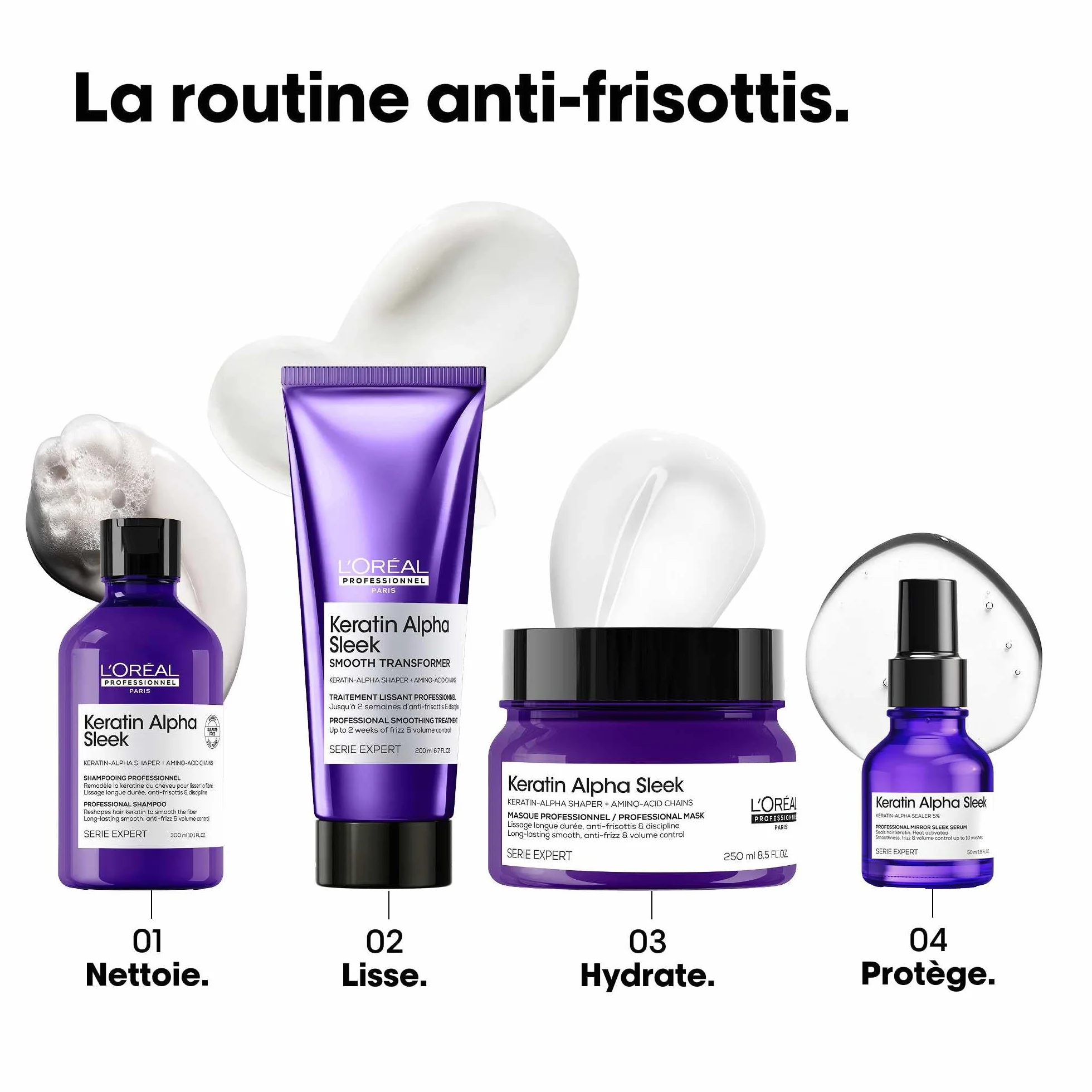 L'OREAL PROFESSIONNEL Shampoing Disciplinant Keratin Alpha Sleek Anti-Frizz 300 ml Sans Sulfate pH Neutre