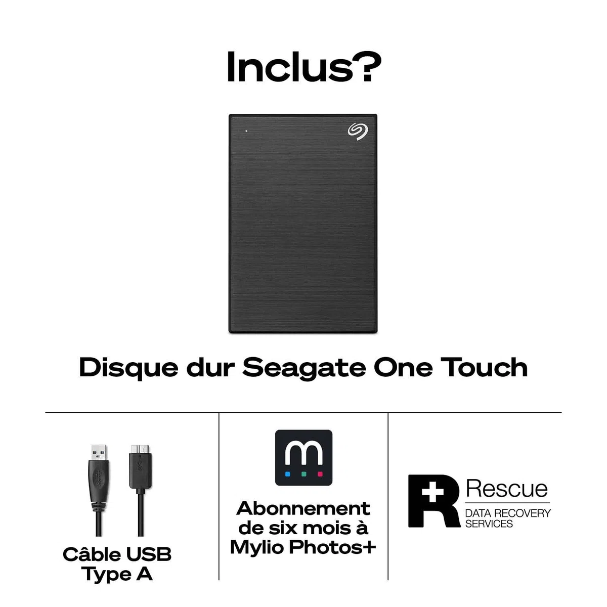 Seagate One Touch 4To, Disque Dur Externe Portable, chiffrement matériel par mot de passe, PC, Notebook & Mac, USB 3.0, Space Gray, Services Rescue inclus (STKZ4000404)