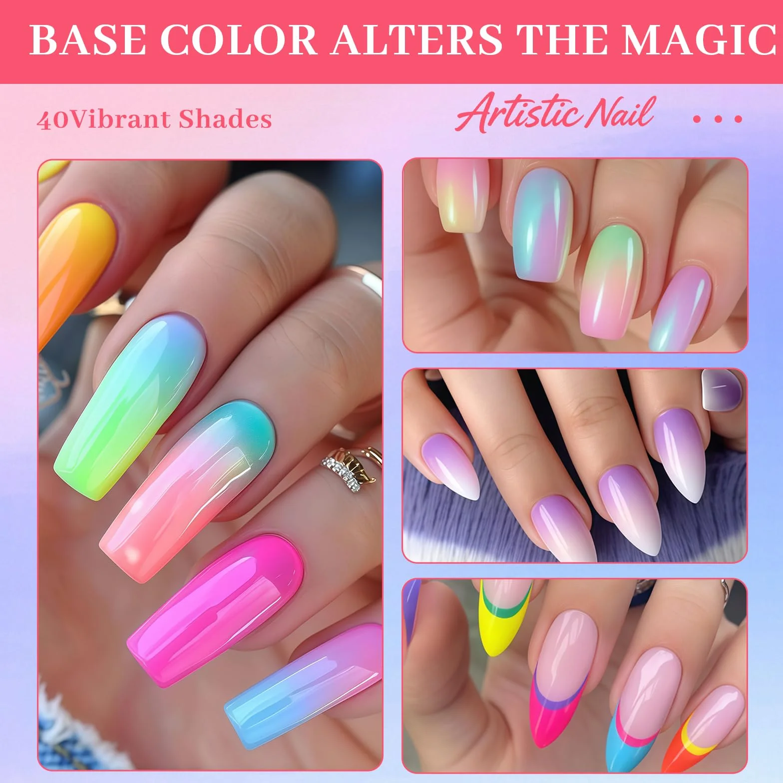 Ensemble de Poudres pour Ongles 40 Couleurs avec 3 Pinceaux Pigments Nail Art Nuances Néon et Pastel Palette