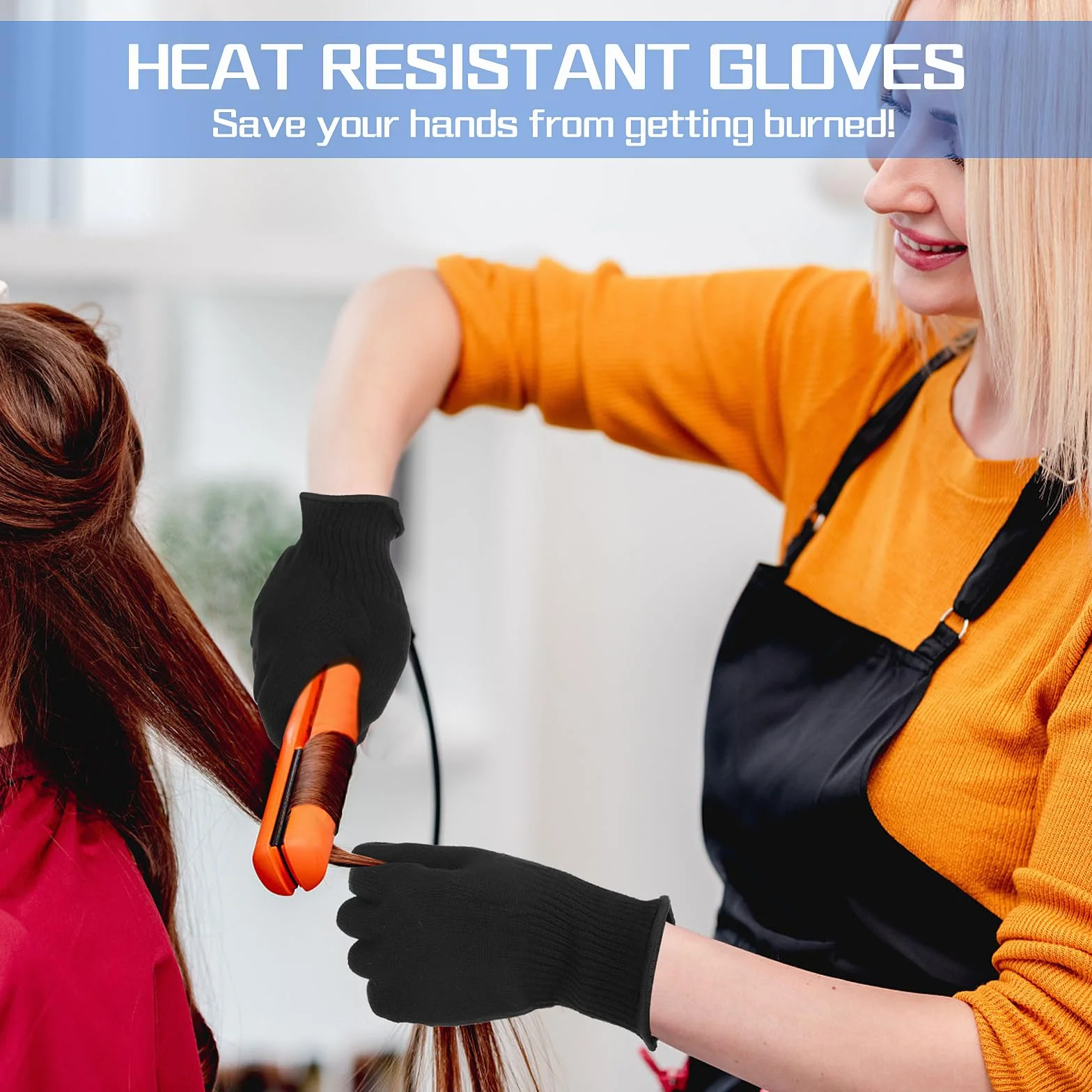 Gants résistants à la chaleur pour coiffure Lot de 2 - Blocage chaleur fers à friser bord noir