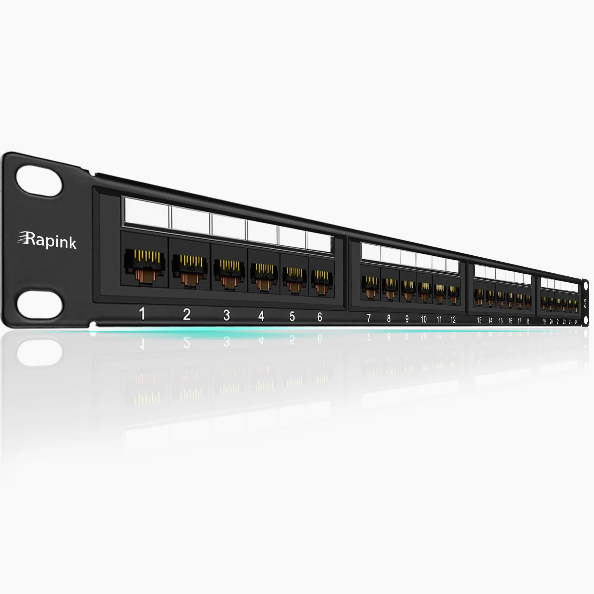 Rapink Panneau de brassage 24 ports Cat6 10G, panneau de brassage réseau UTP 48,3 cm, montage mural ou en rack - Panneau de brassage Ethernet 1U pour câblage Cat6, Cat5e, Cat5