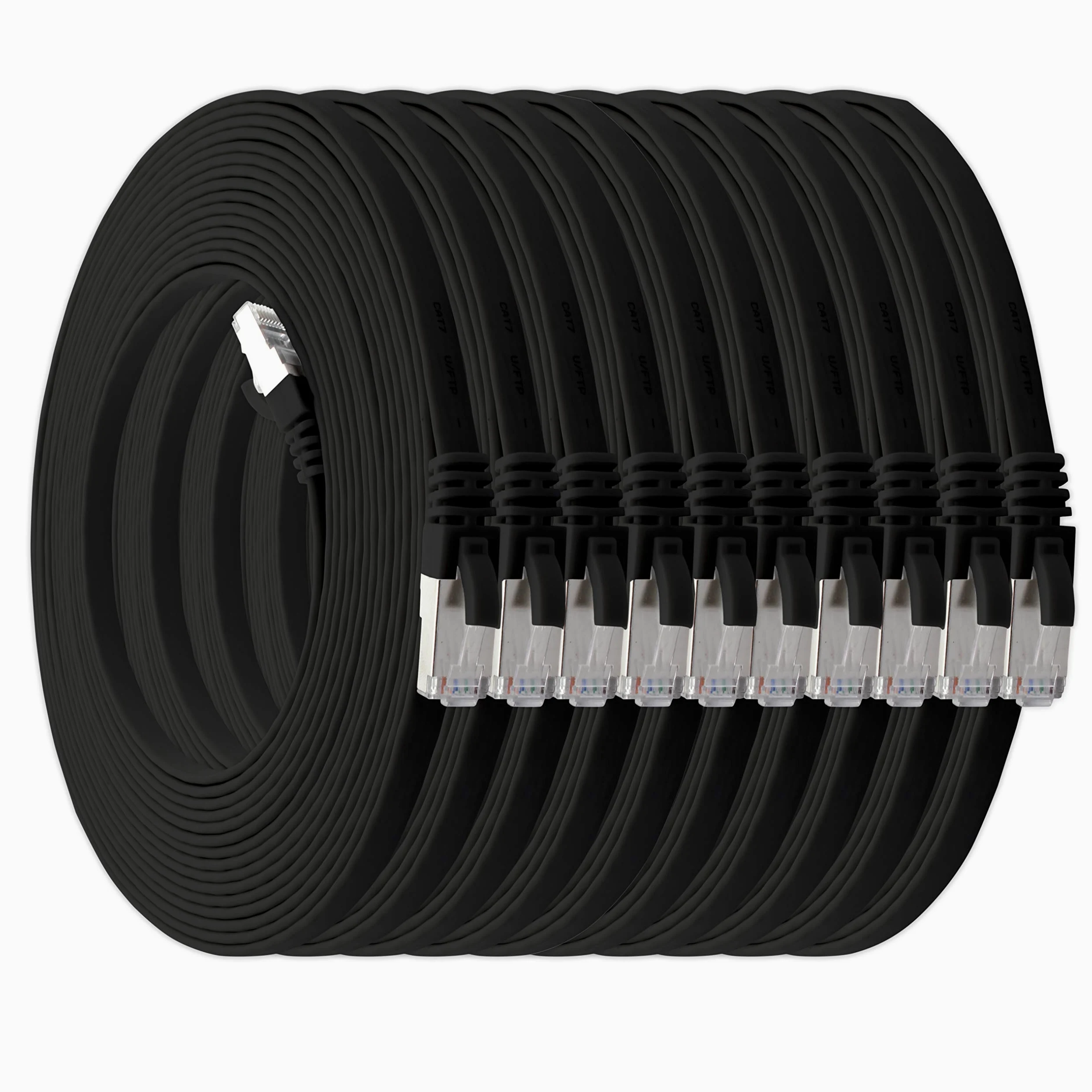 3,0 m - noir - lot de 10 câbles réseau plats Cat7 câble brut Cat 7 câble ruban Gigabit Lan (10 Gbit/s) câble d'installation câble patch plat mince fiche Rj 45 Cat6a
