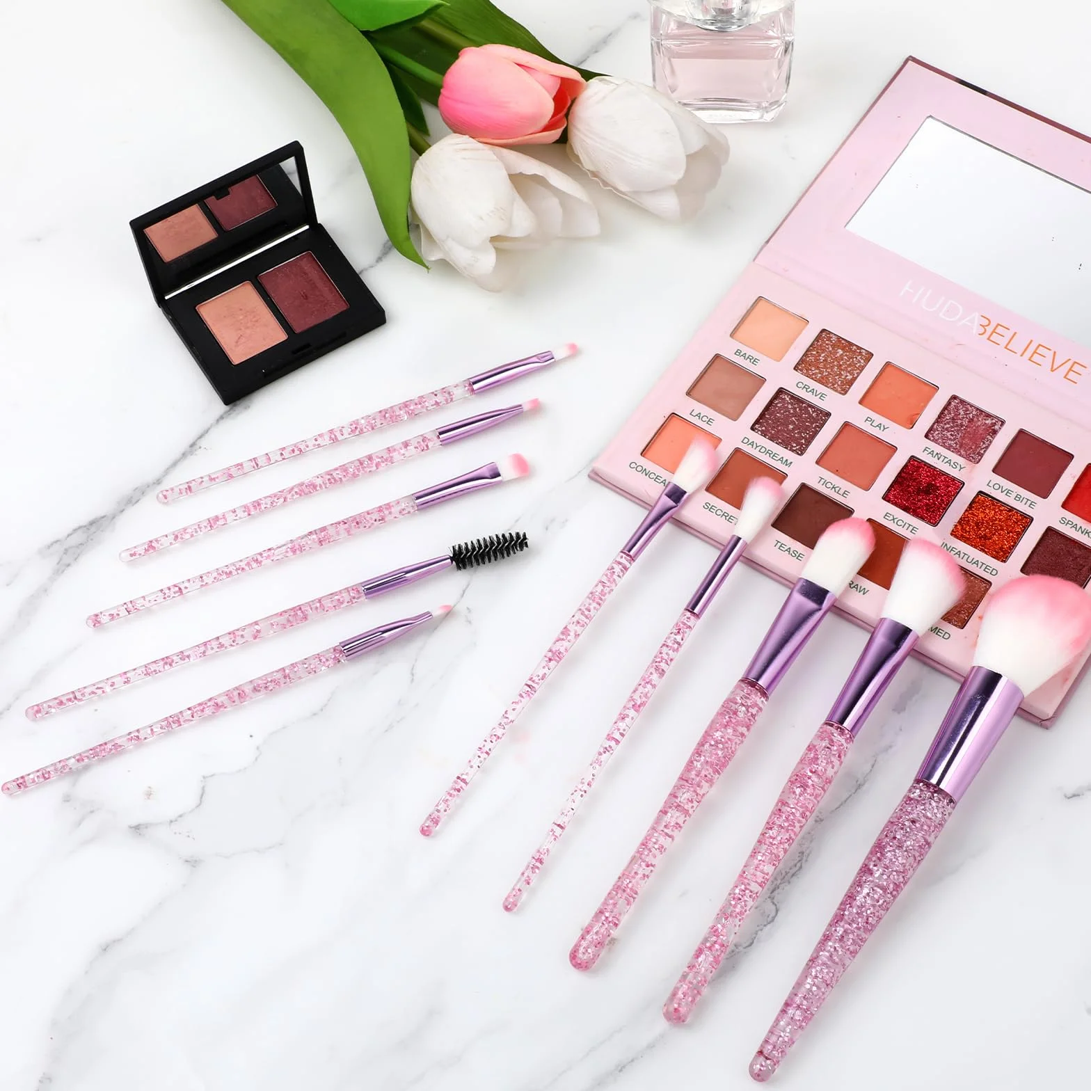 Molain Lot de 10 pinceaux de maquillage cristal paillettes fond de teint poudre anti-cernes eye-liner blush