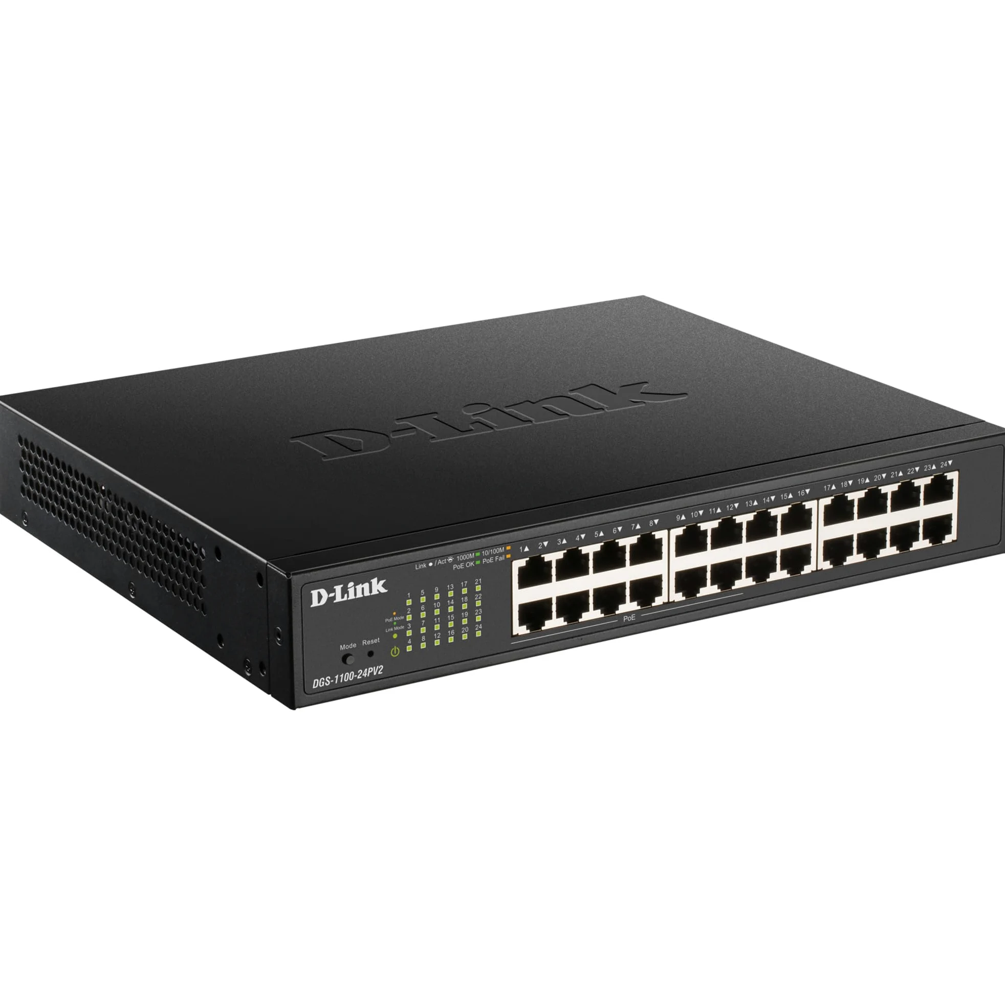 D-Link DGS-1100-24PV2/E Switch administrable Gigabit PoE 24 Ports avec 12 Ports PoE, Budget PoE de 100W, 802.3af/at, VLAN, fonctionnalités de Couche 2, QoS, 802.3az EEE - Cordon d'alimentation UE