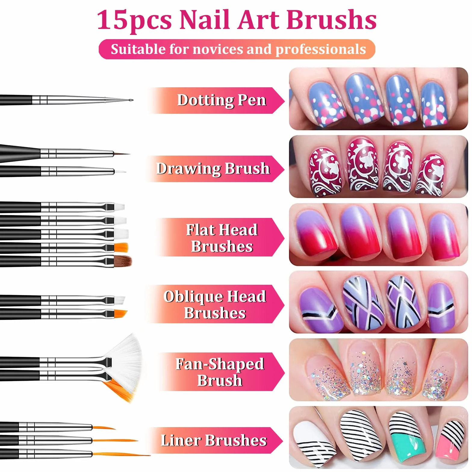Kit de Nail Art 23 Pièces Pinceau Dotting Striping Tape Accessoires Professionnel