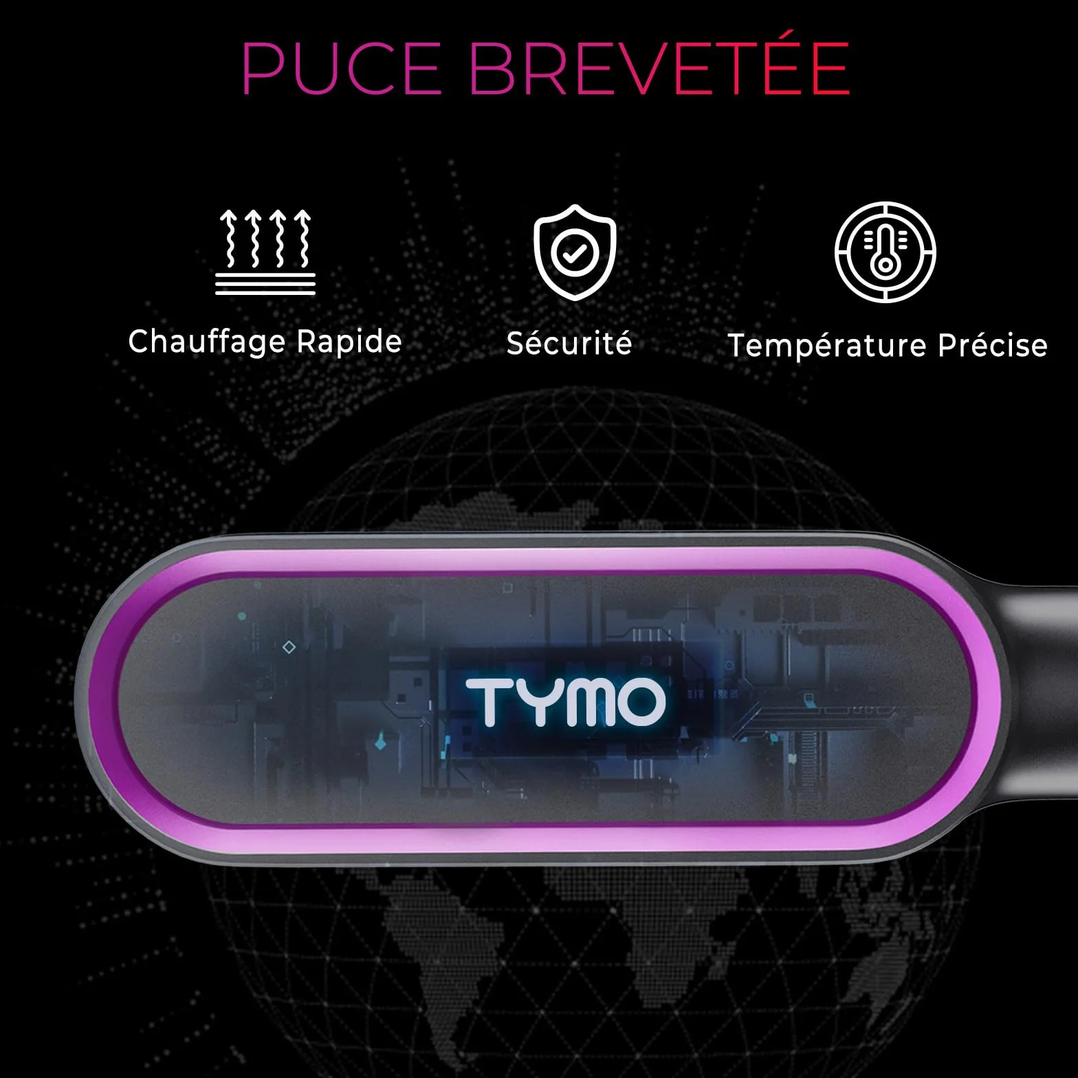 TYMO Brosse Lissante Cheveux Fer à Lisser Peigne Chauffant 25s PTC Chauffage 5 Réglages Température Lisseur Cheveux Céramique Anti-Brûlure Brosse Chauffante RING