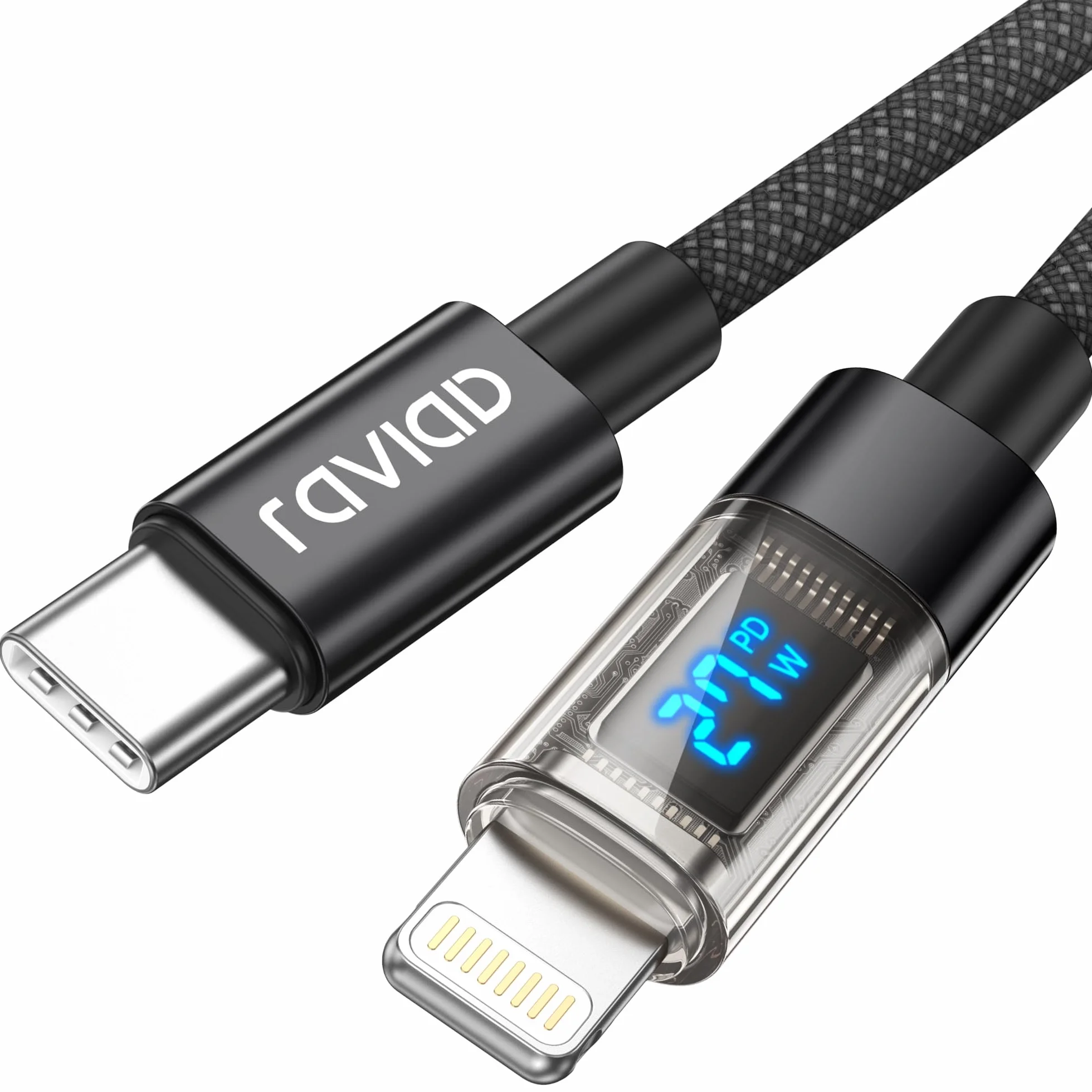 RAVIAD Câble USB C vers Lightning 1M Certifié MFi Chargeur Rapide Power Delivery pour iPhone 14 13 12 11 Pro Max Mini XR XS X 8 7 SE 2020 iPad Noir
