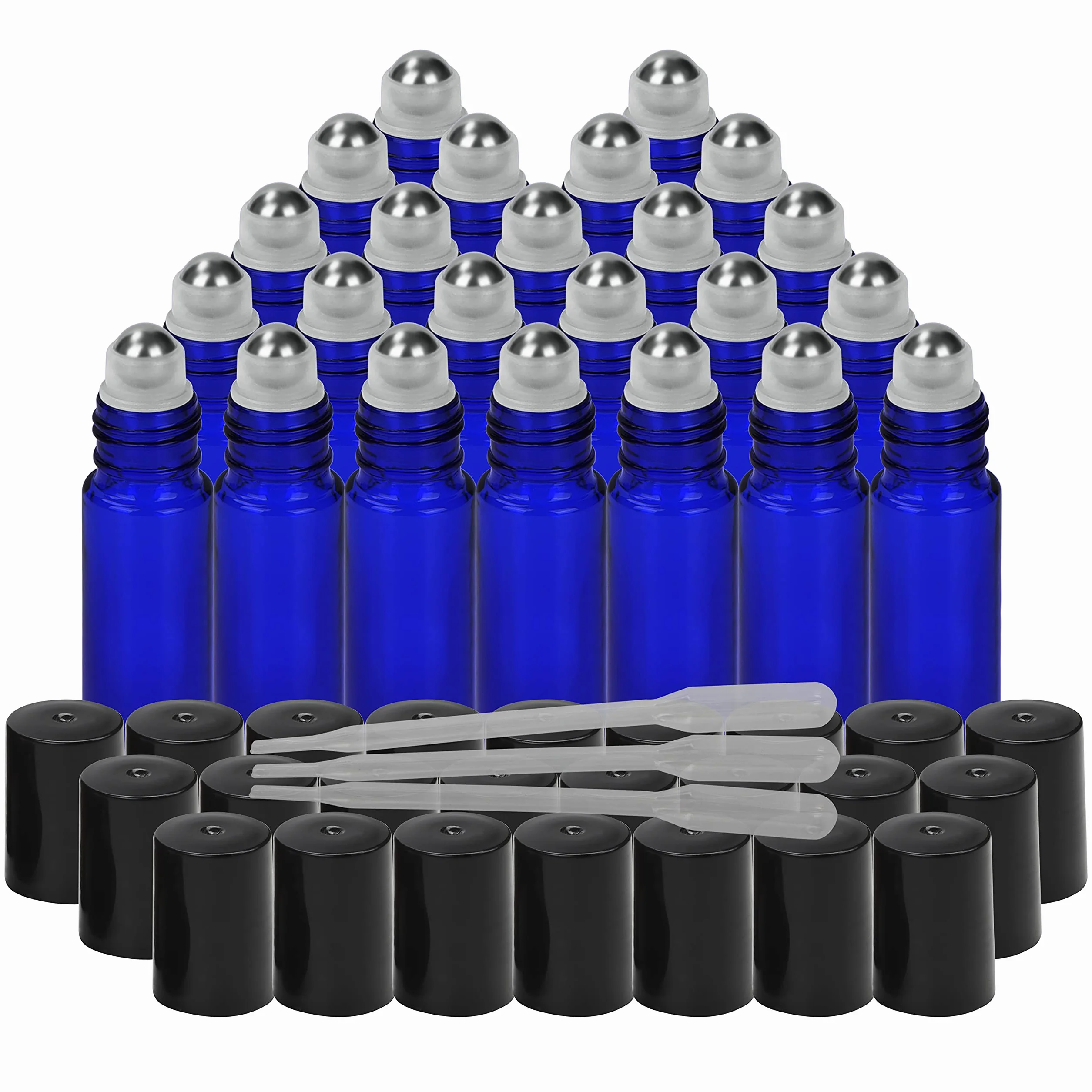 BELLE VOUS Bouteille Roll On Vide en Verre Bleu 10ml Lot de 24 pour Huiles Essentielles Aromathérapie